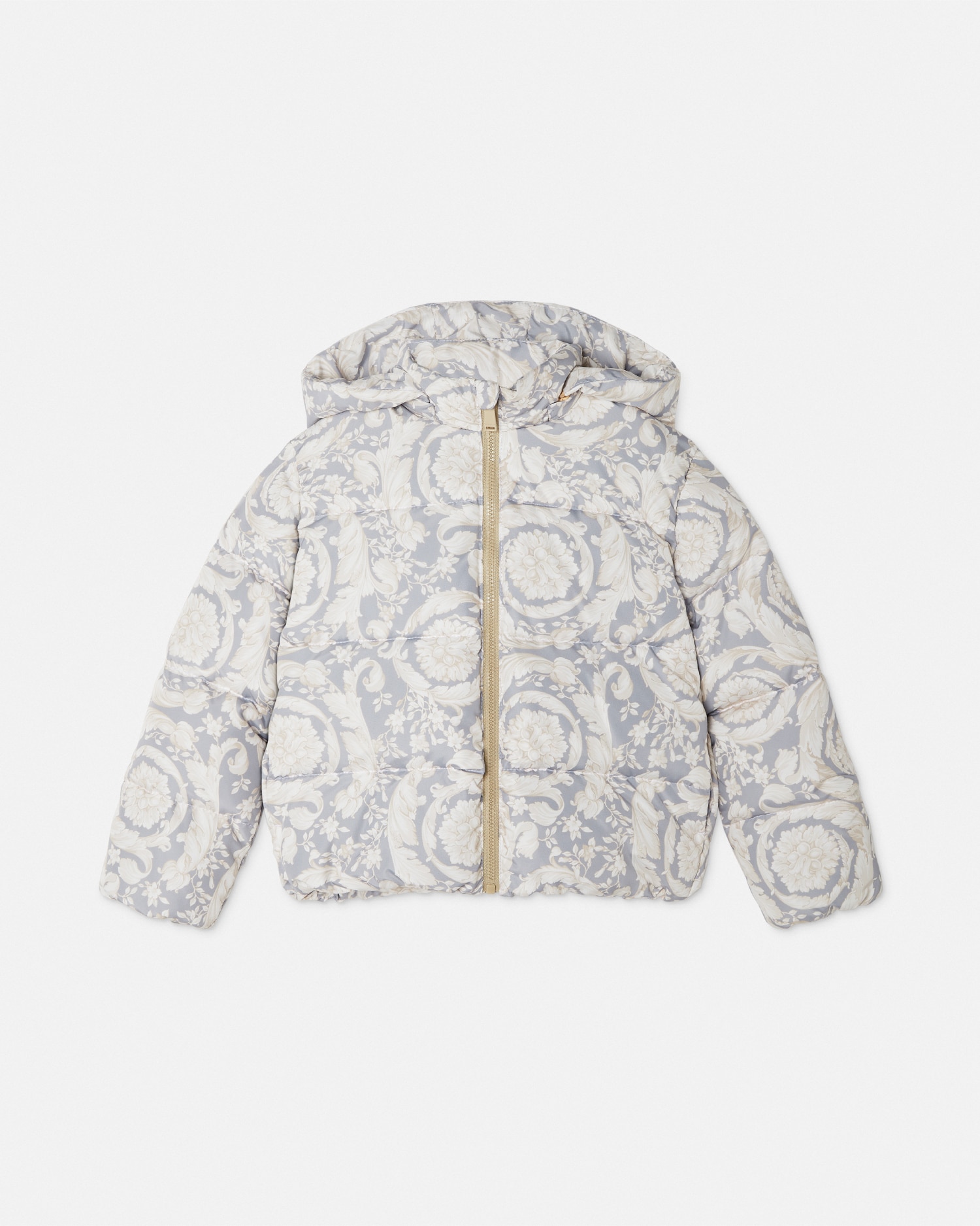 Versace Barocco Kids Puffer Jacket In Gray