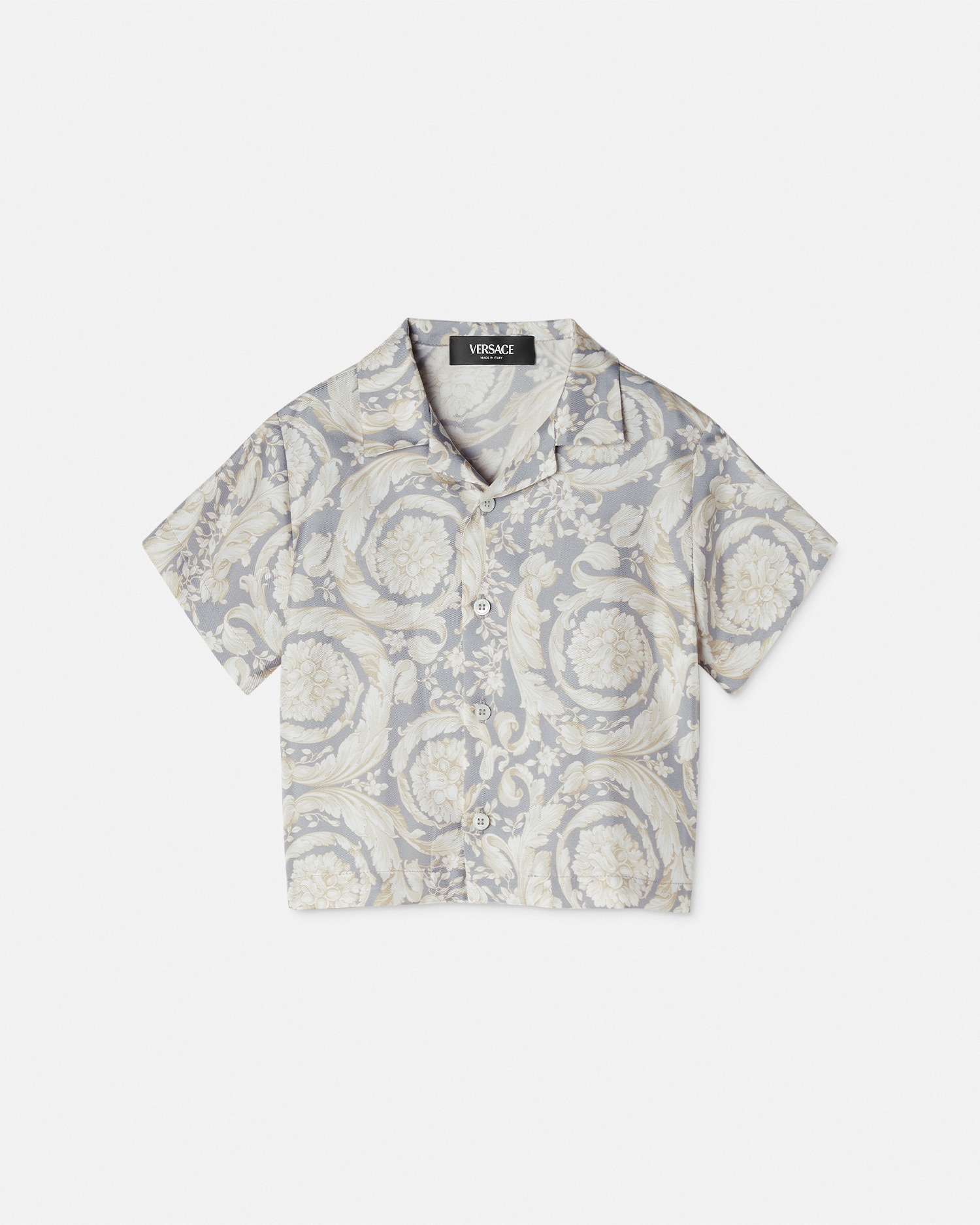 Versace Barocco Kids Silk Shirt In Gray