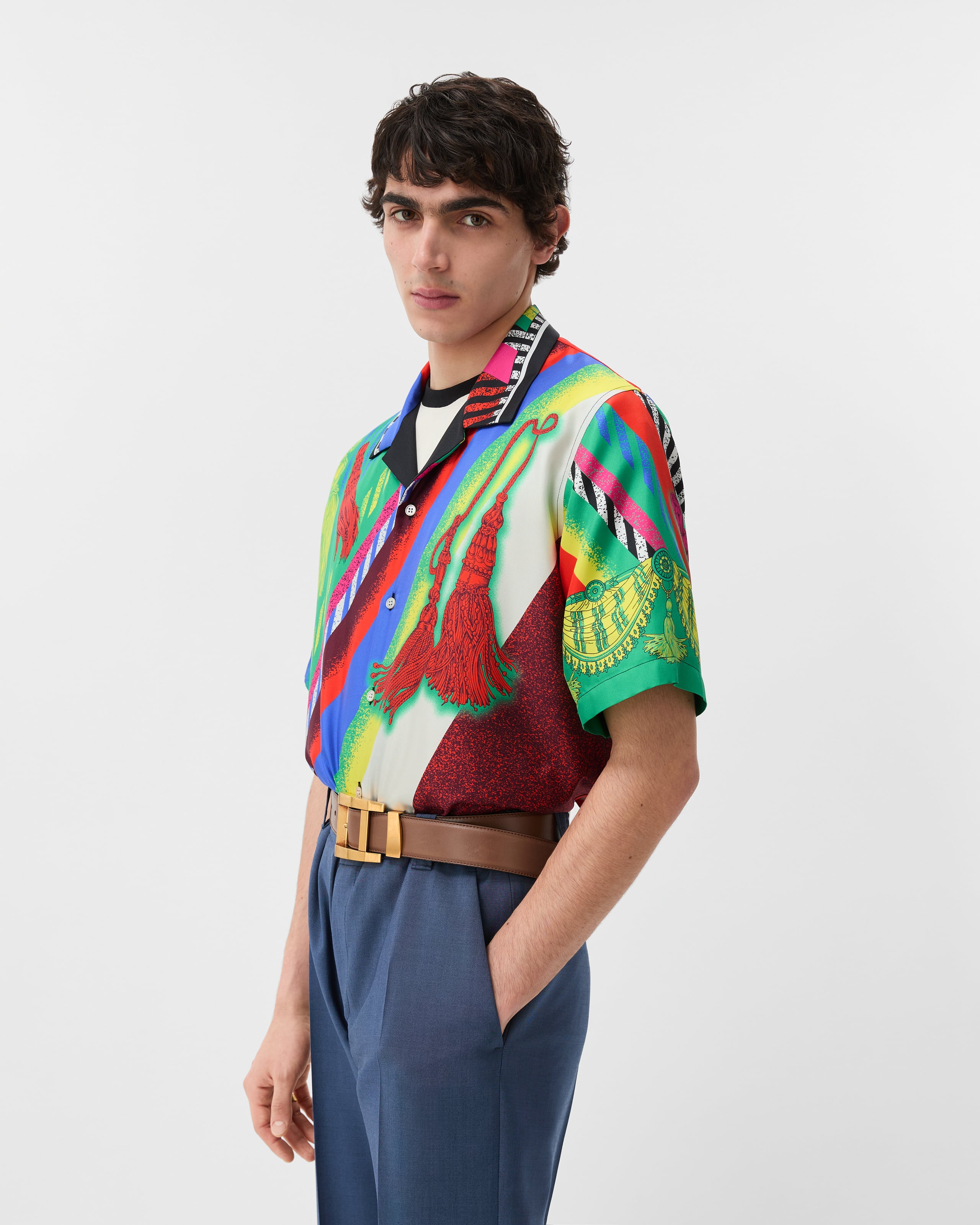Printed Silk Twill Shirt Multicolor | VERSACE US