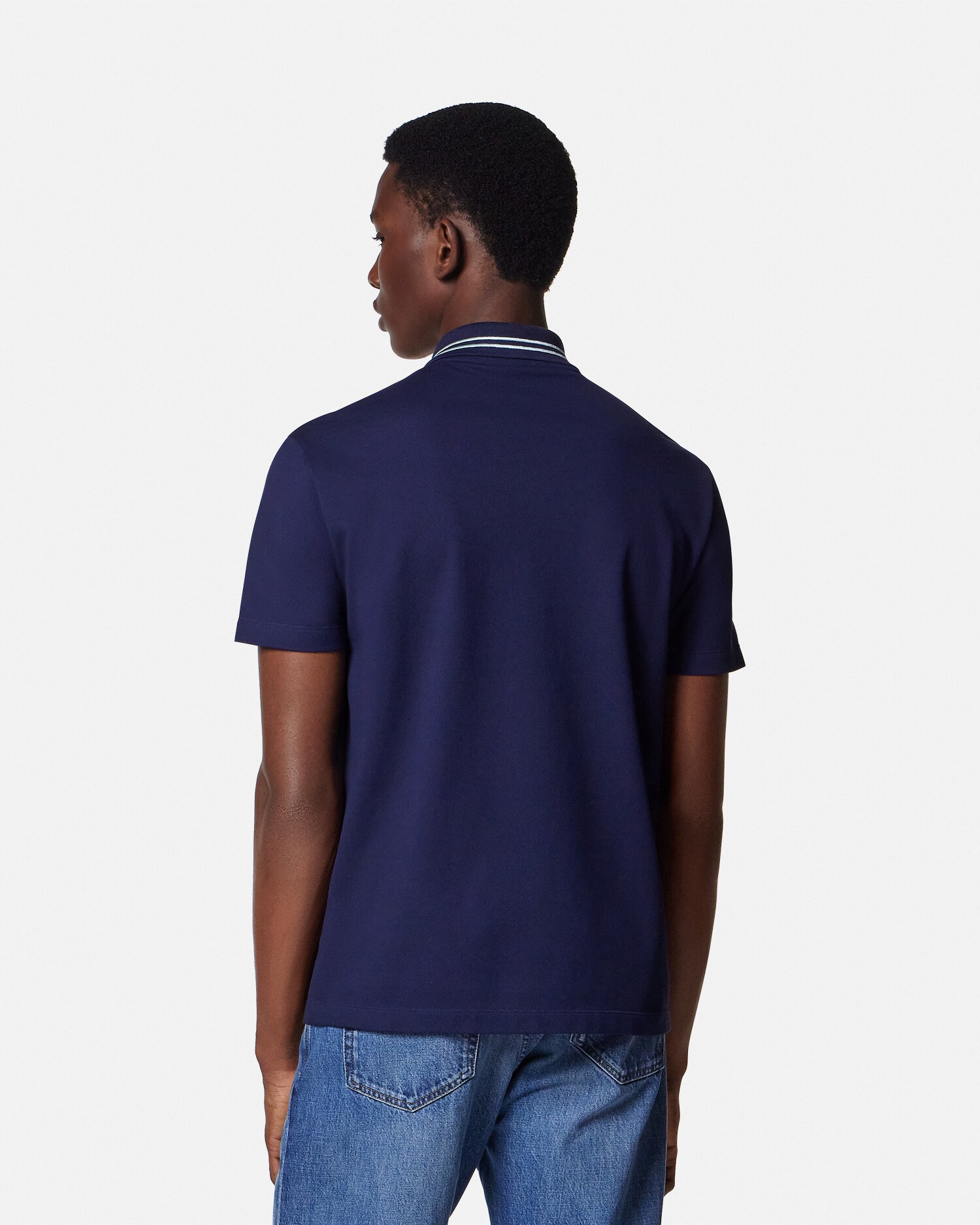 Embroidered Cotton Piqué Polo Black | VERSACE US