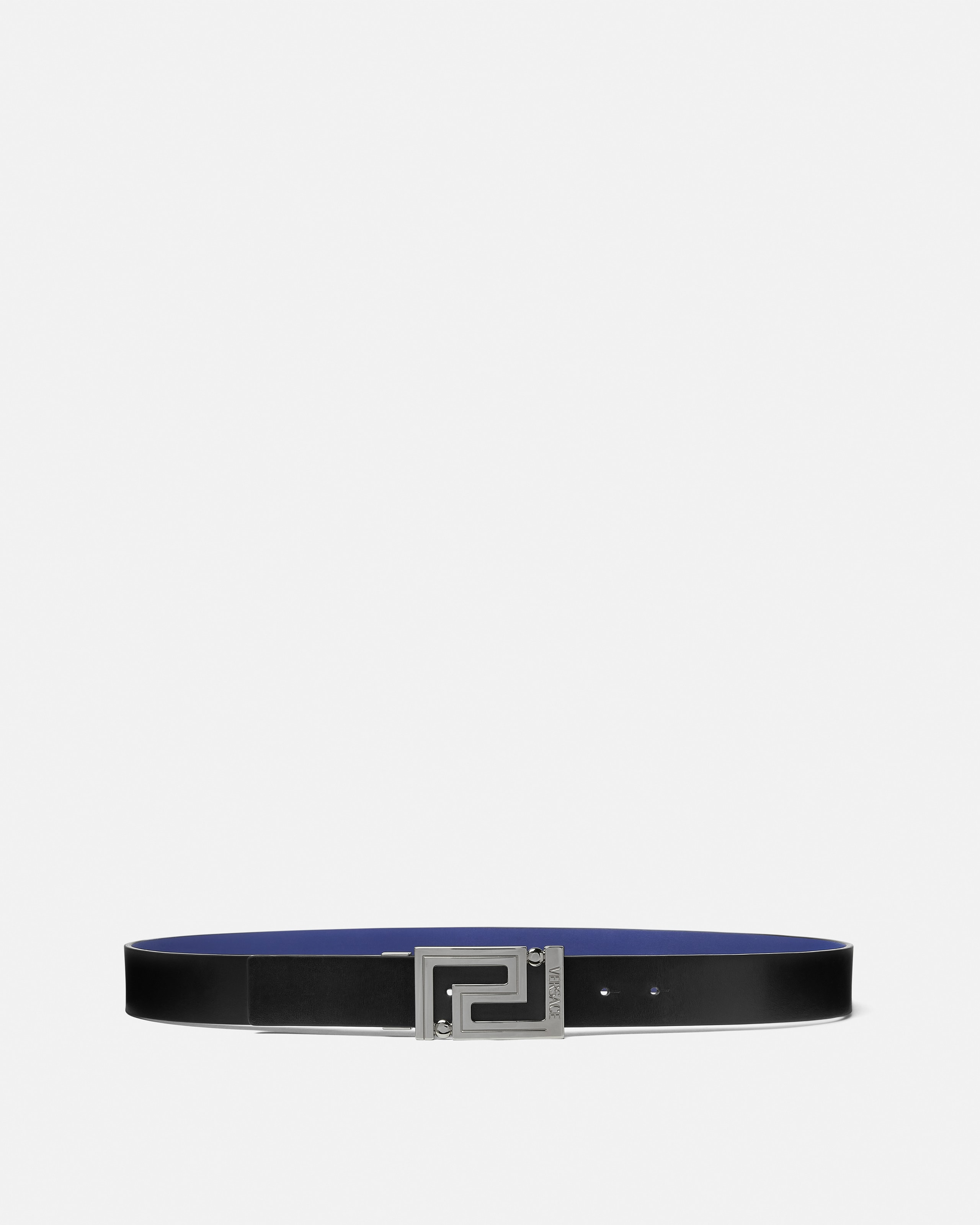 Versace Greca Leather Reversible Belt 3.5 Cm In Blue