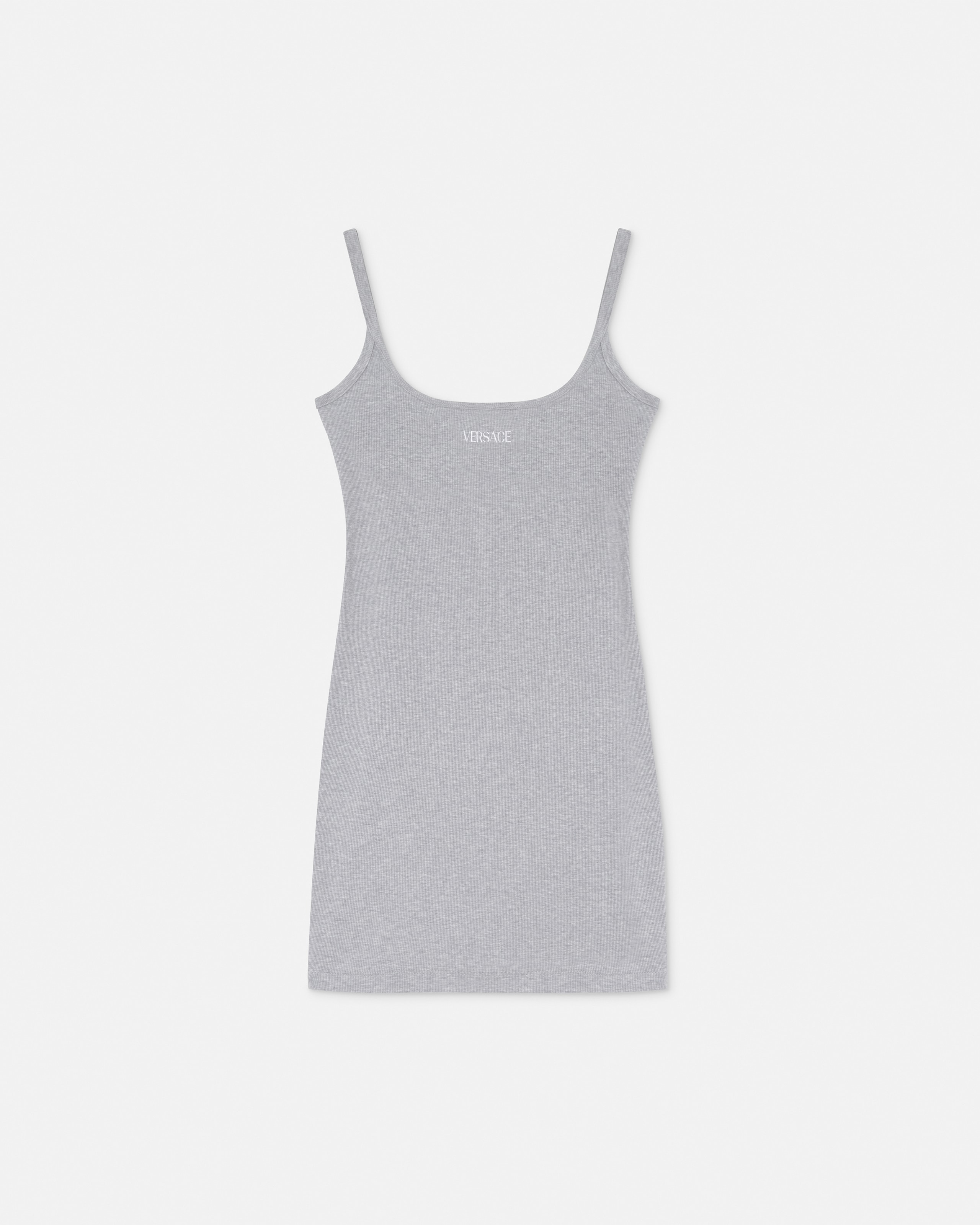 Versace Mini Robe Brodée En Coton Côtelé In Gray