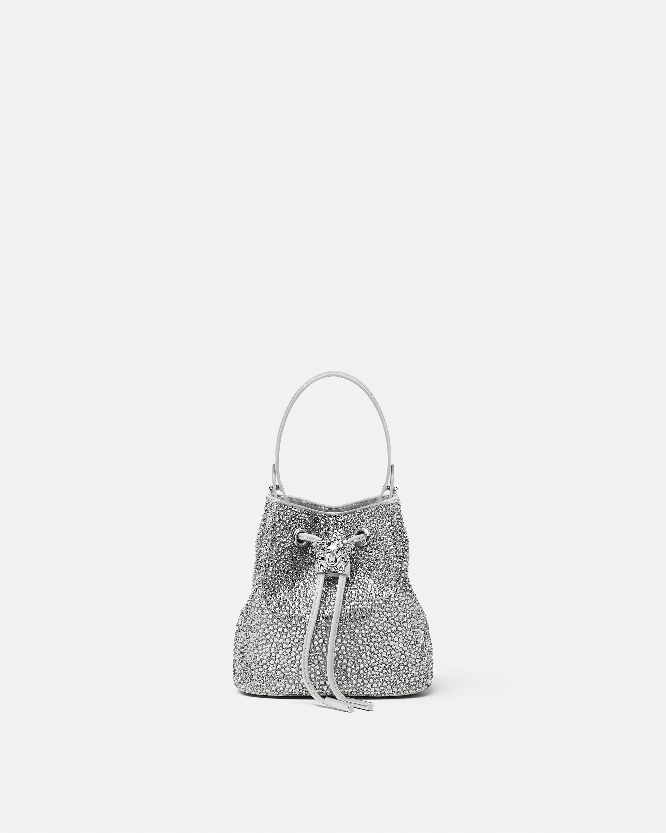Versace Crystal La Medusa Mini Bucket Bag In Silver