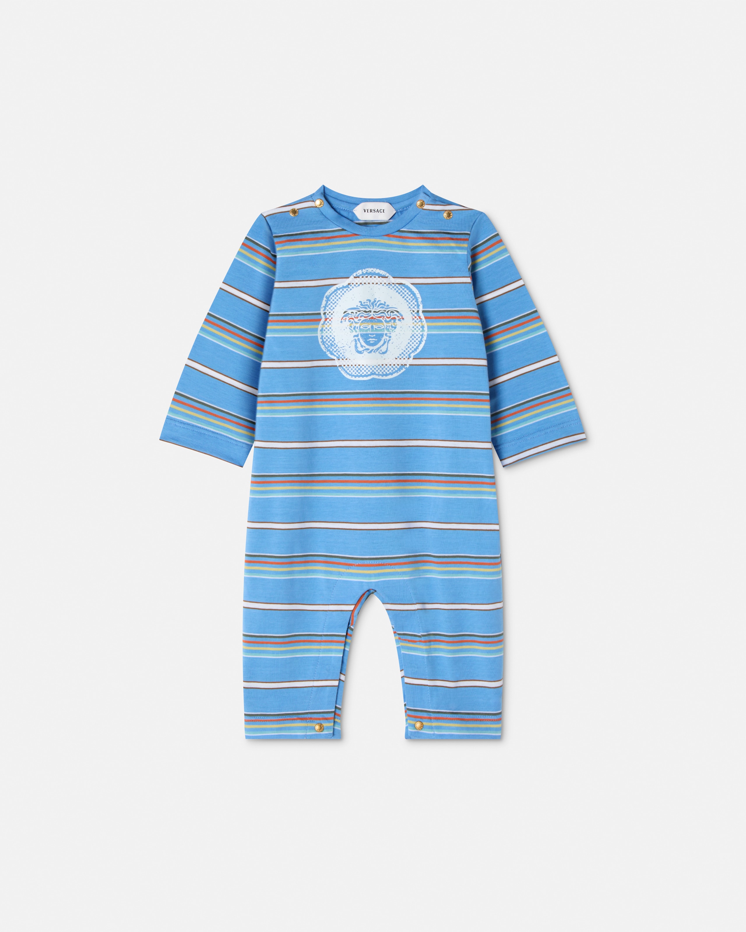 Versace Baby Printed Cotton-jersey Sleepsuit In Light Blue
