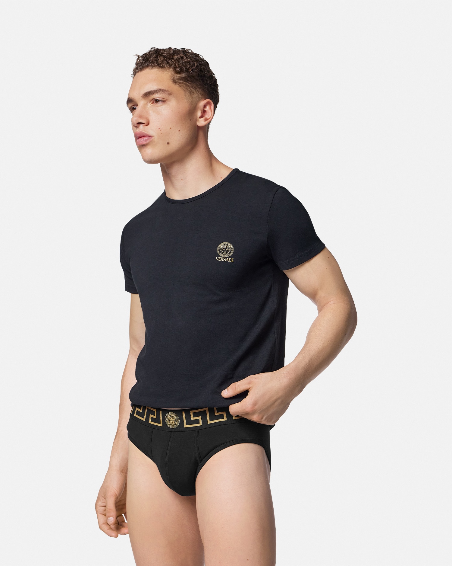 Versace Greca Border Swim Briefs In Noir