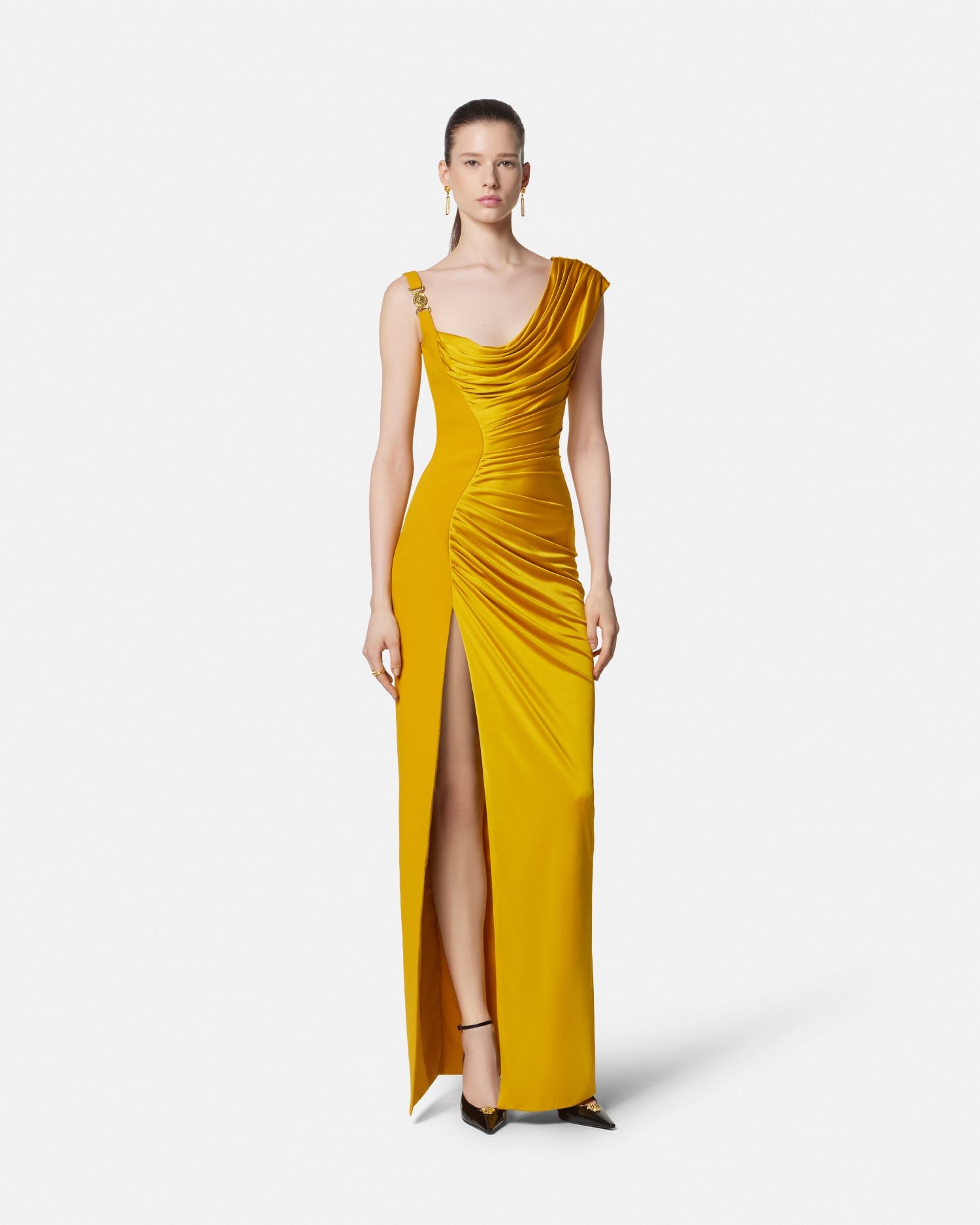 Versace Viscose Liquid Jersey Draped Gown, Female, Gold, 38 Versace Viscose Liquid Jersey Draped Gown, Female, Gold, 38