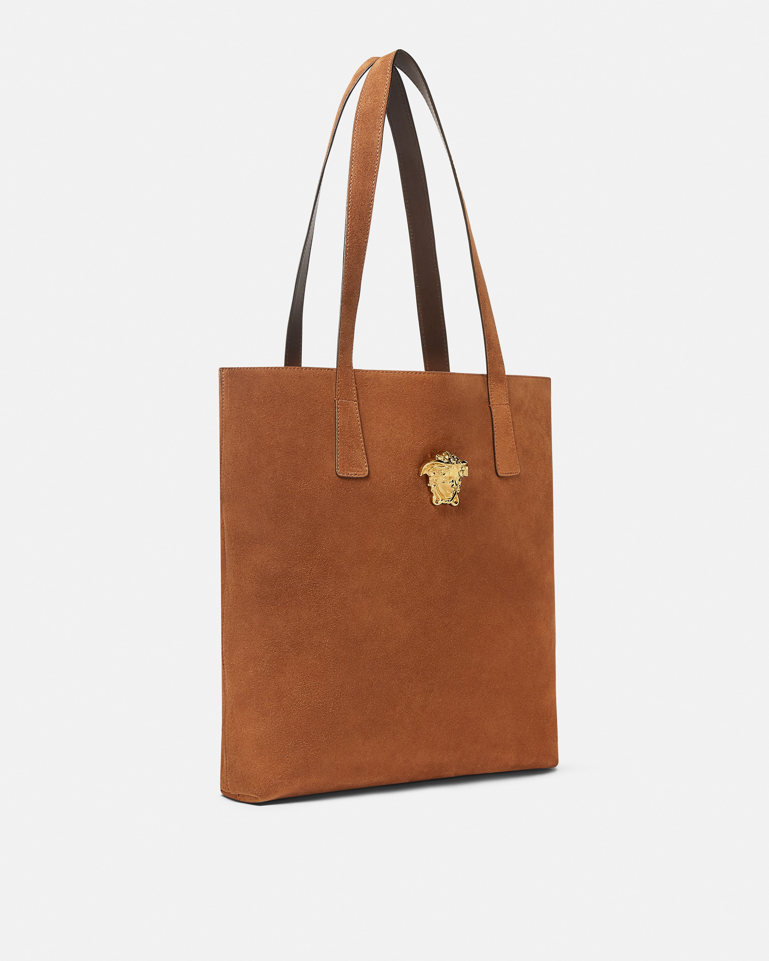 Versace La Medusa Suede Tote In Brown