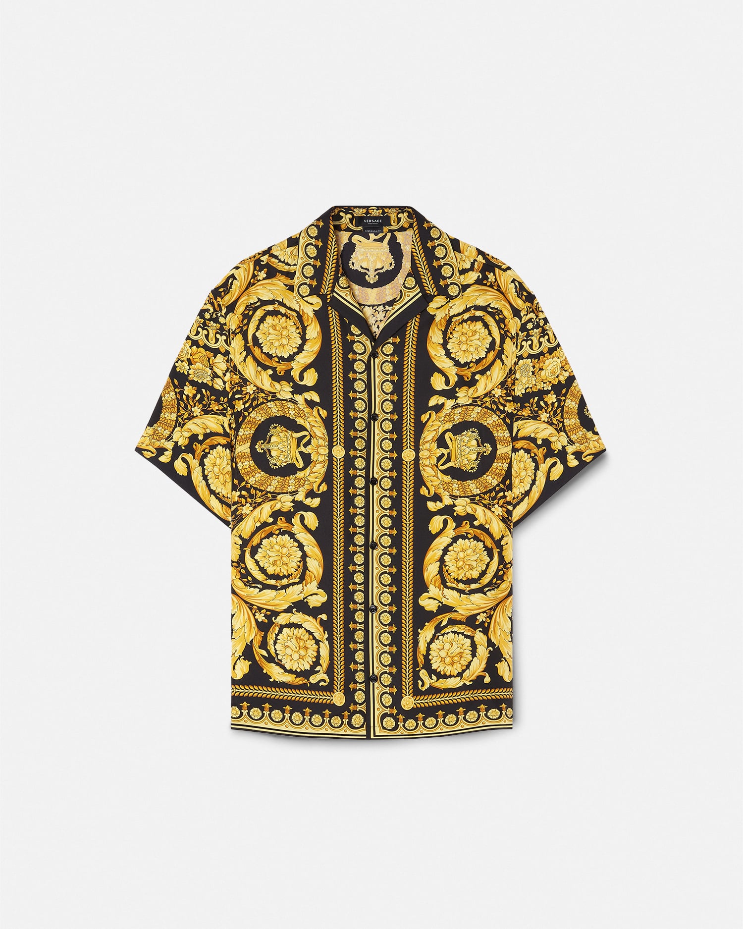 Printed Silk Twill Shirt Black,Print | VERSACE US