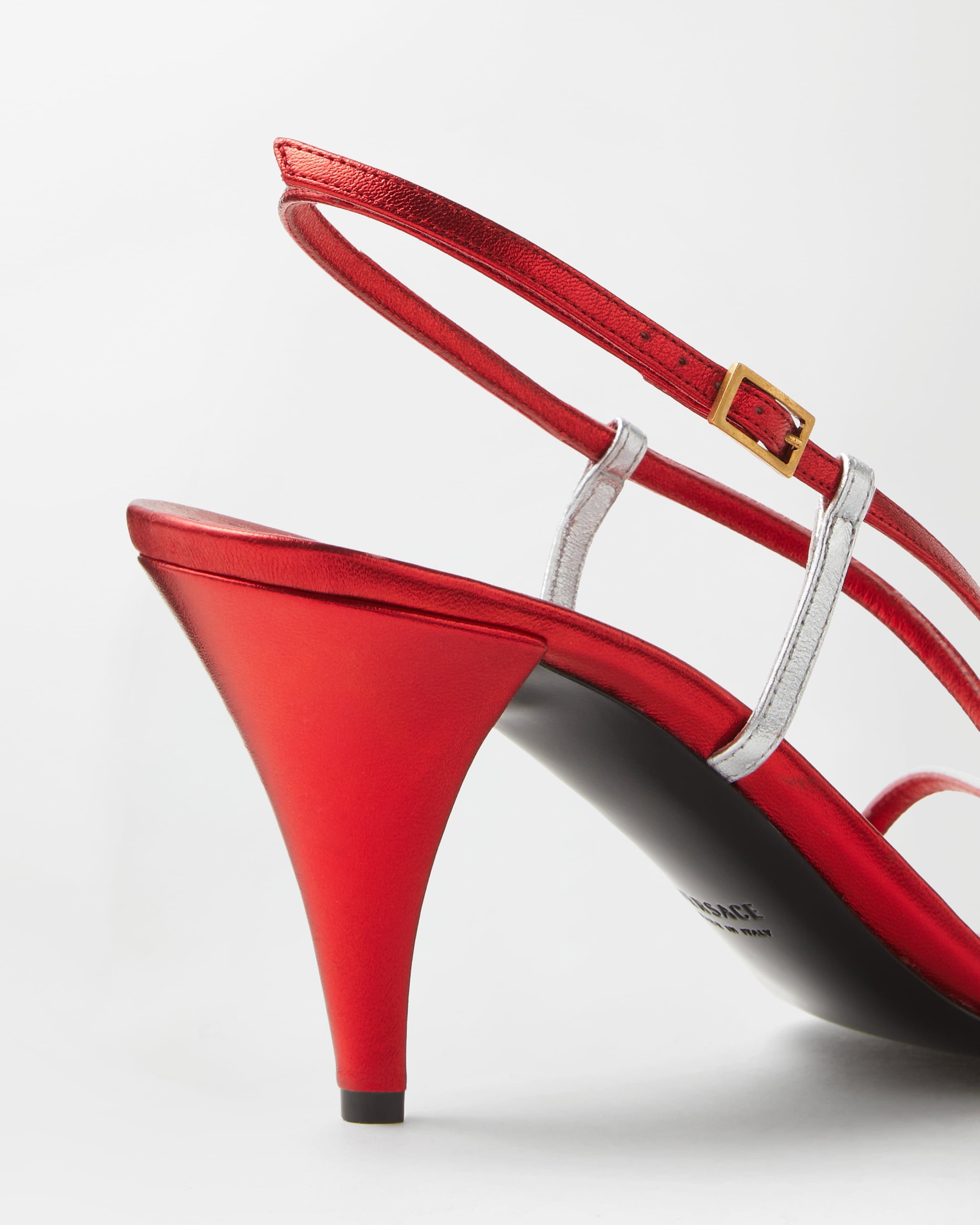Valentina Metallic Sandals 80 mm Red | VERSACE US display picture 3