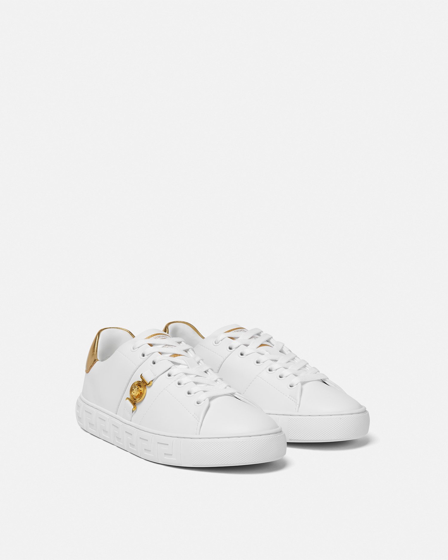 Versace Flat Sole Low-top Sneakers With Greek Key In Multi