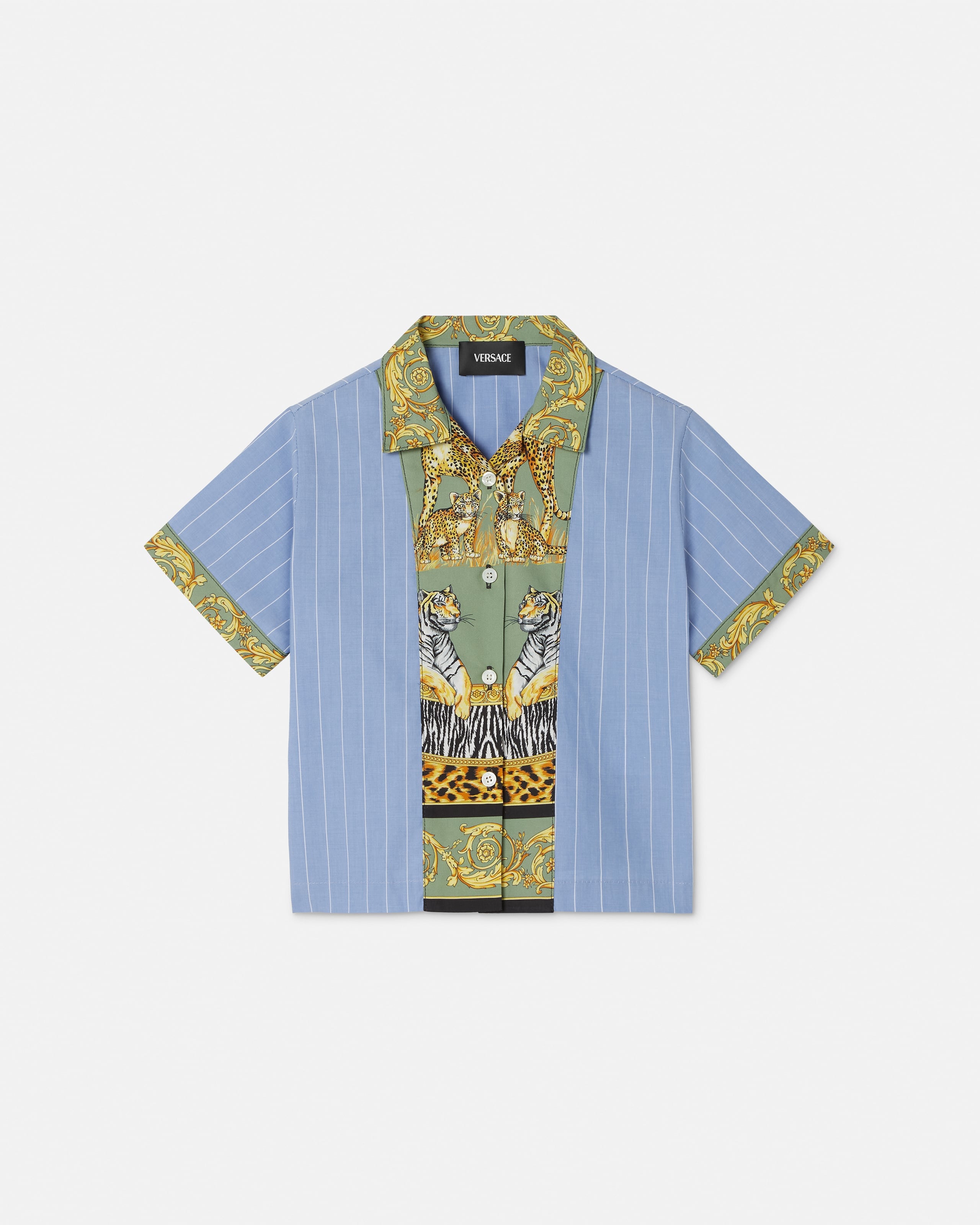 Versace Chemise Rayée Imprimée Popeline De Coton Kids In Multi