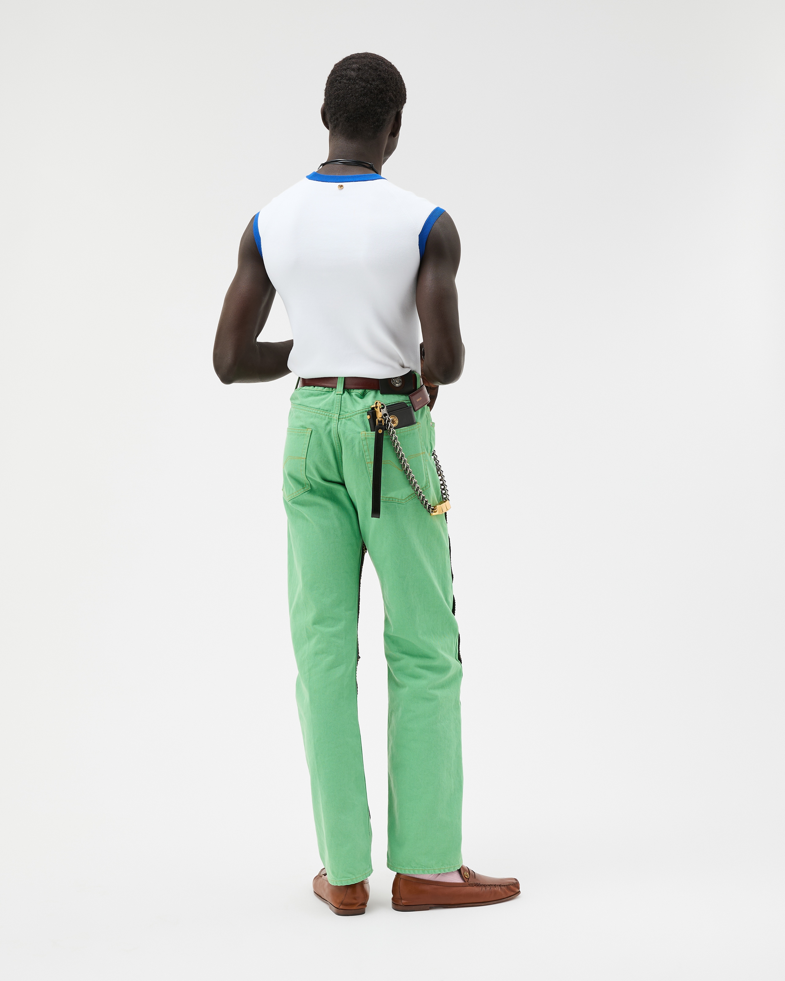 Embroidered Straight Jeans Green | VERSACE US