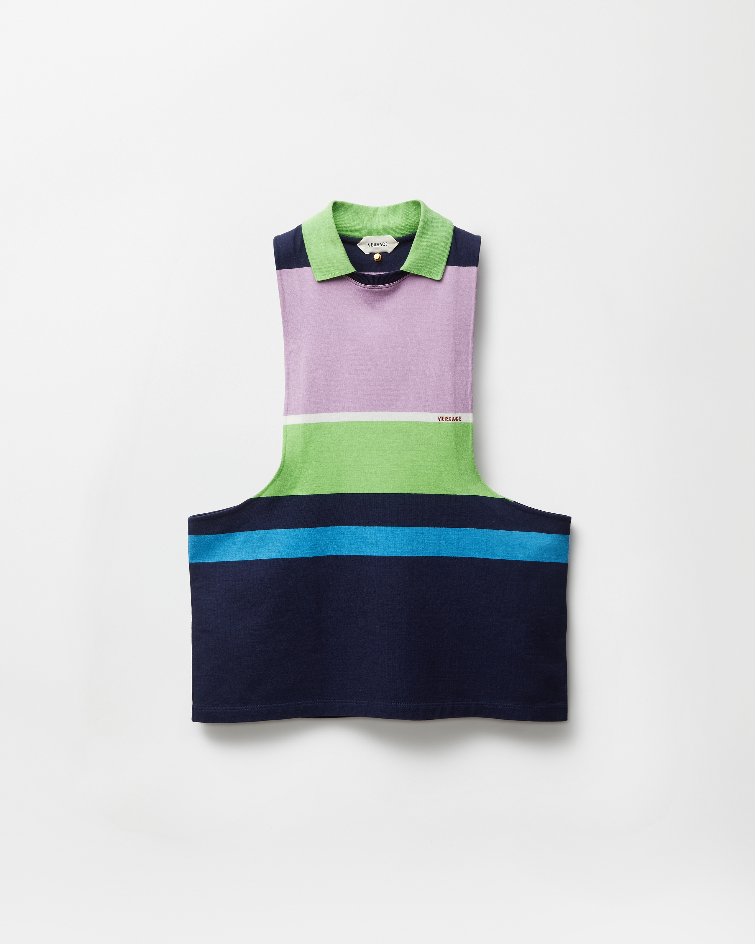 Versace Sleeveless Embroidered Striped Cotton T-shirt In Multi