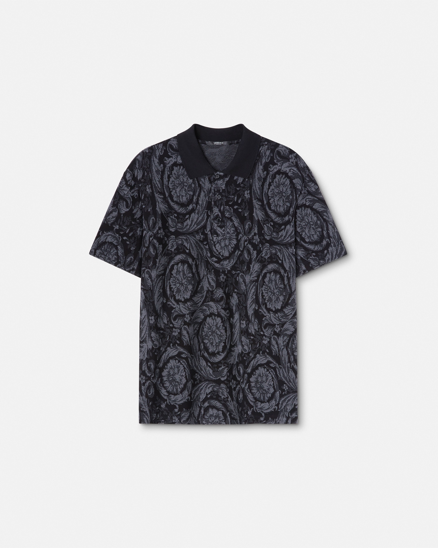 Versace Abbigliamento Barocco Short-sleeved Polo Shirt In Black