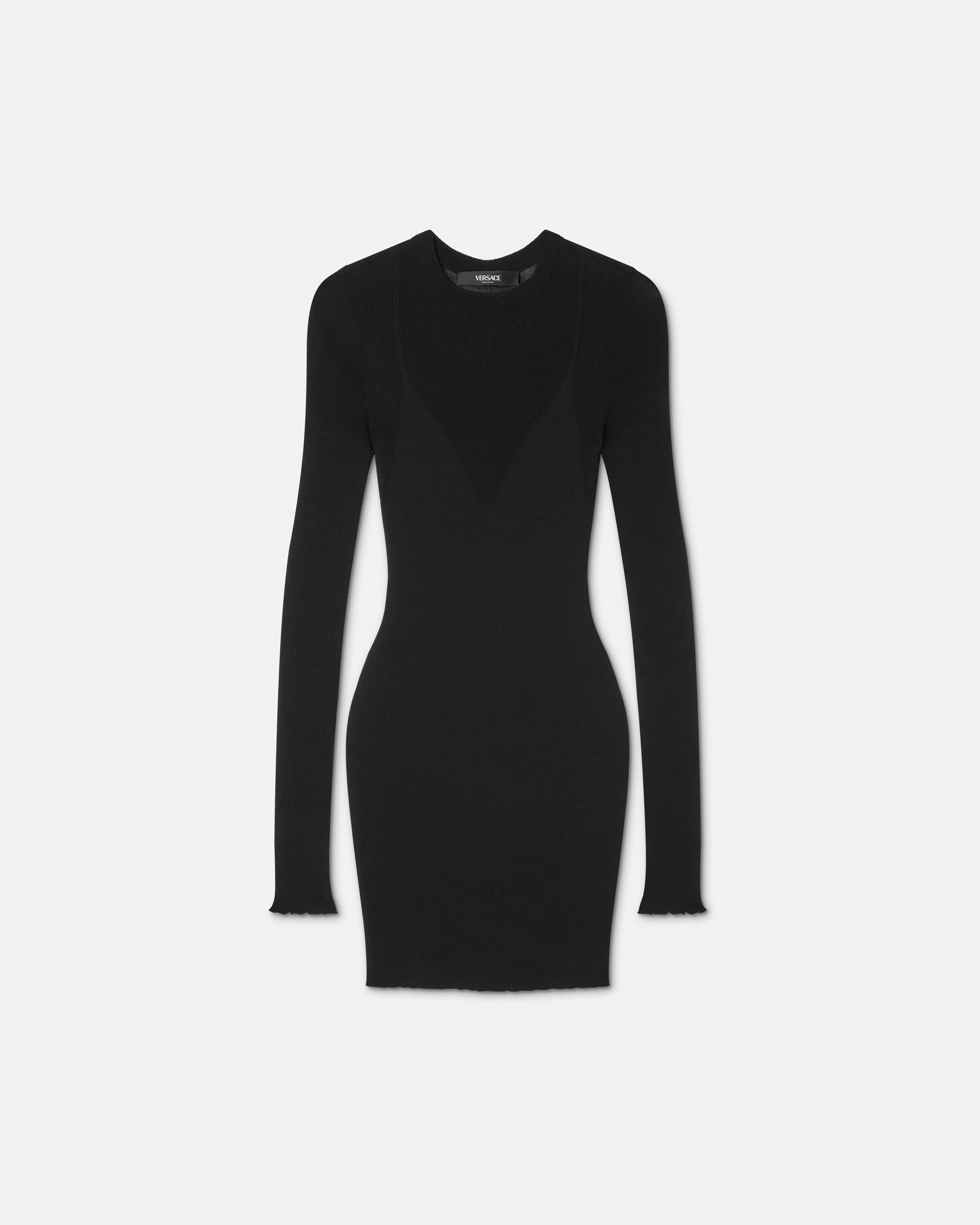 Versace Mini Robe Ajustée En Maille De Laine Mérinos In Black