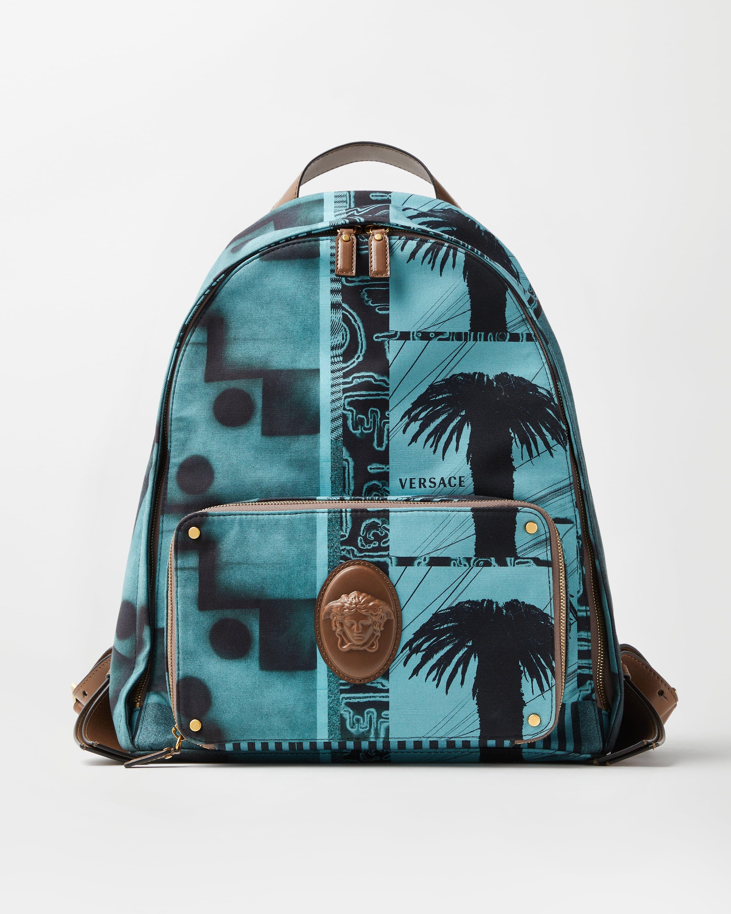 Versace Lou Printed Canvas Backpack In Blue