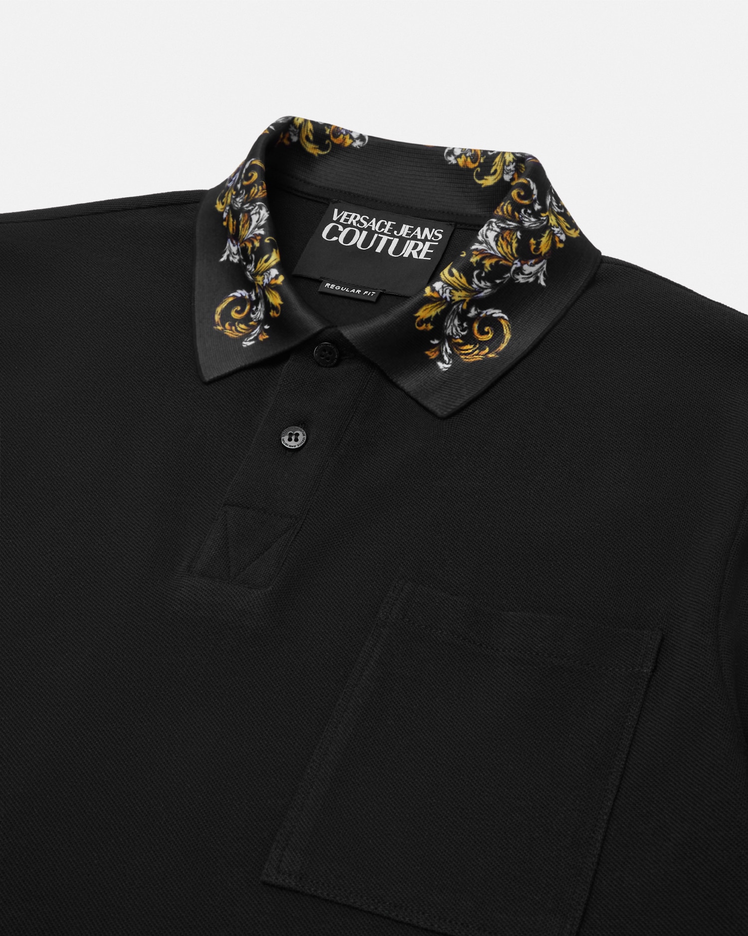 VERSACE｜SHORT-SLEEVED PIQUE/COLLAR (Outline Barocco Pol Barocco Silk Shirt Black,Print | VERSACE US