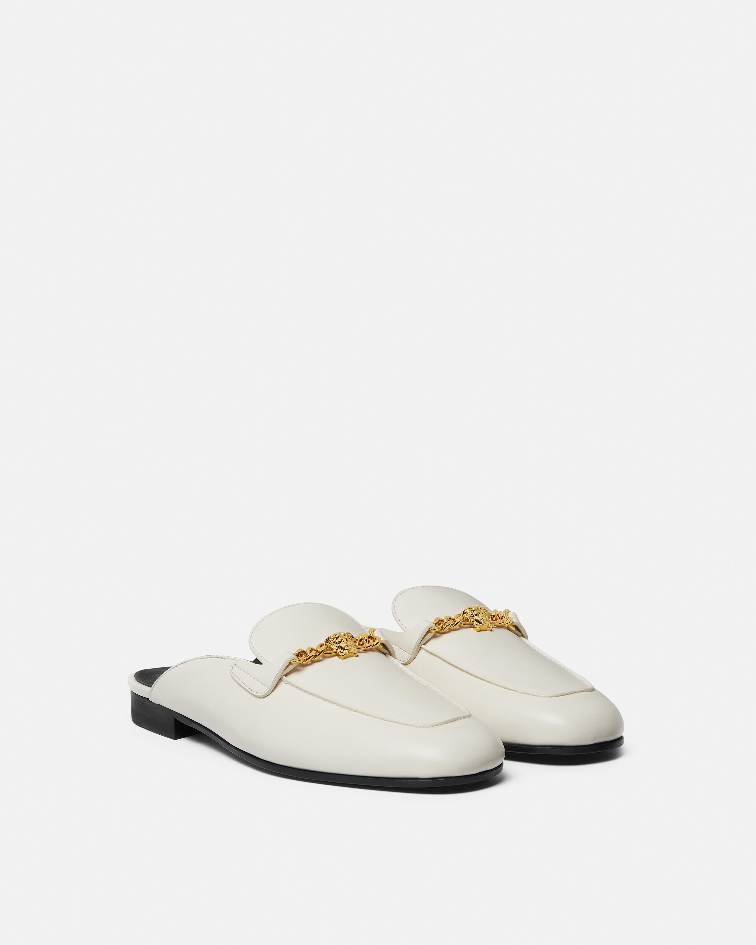 Medusa Leather Loafers White,Gold | VERSACE US