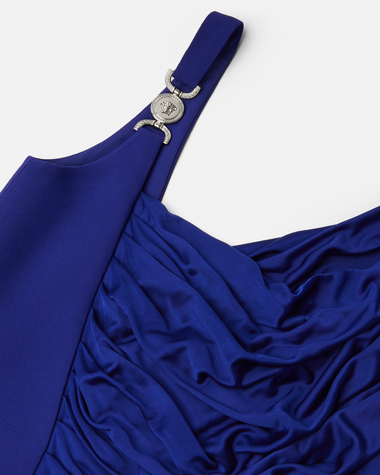 Versace Gathered Jersey Gown In Blue