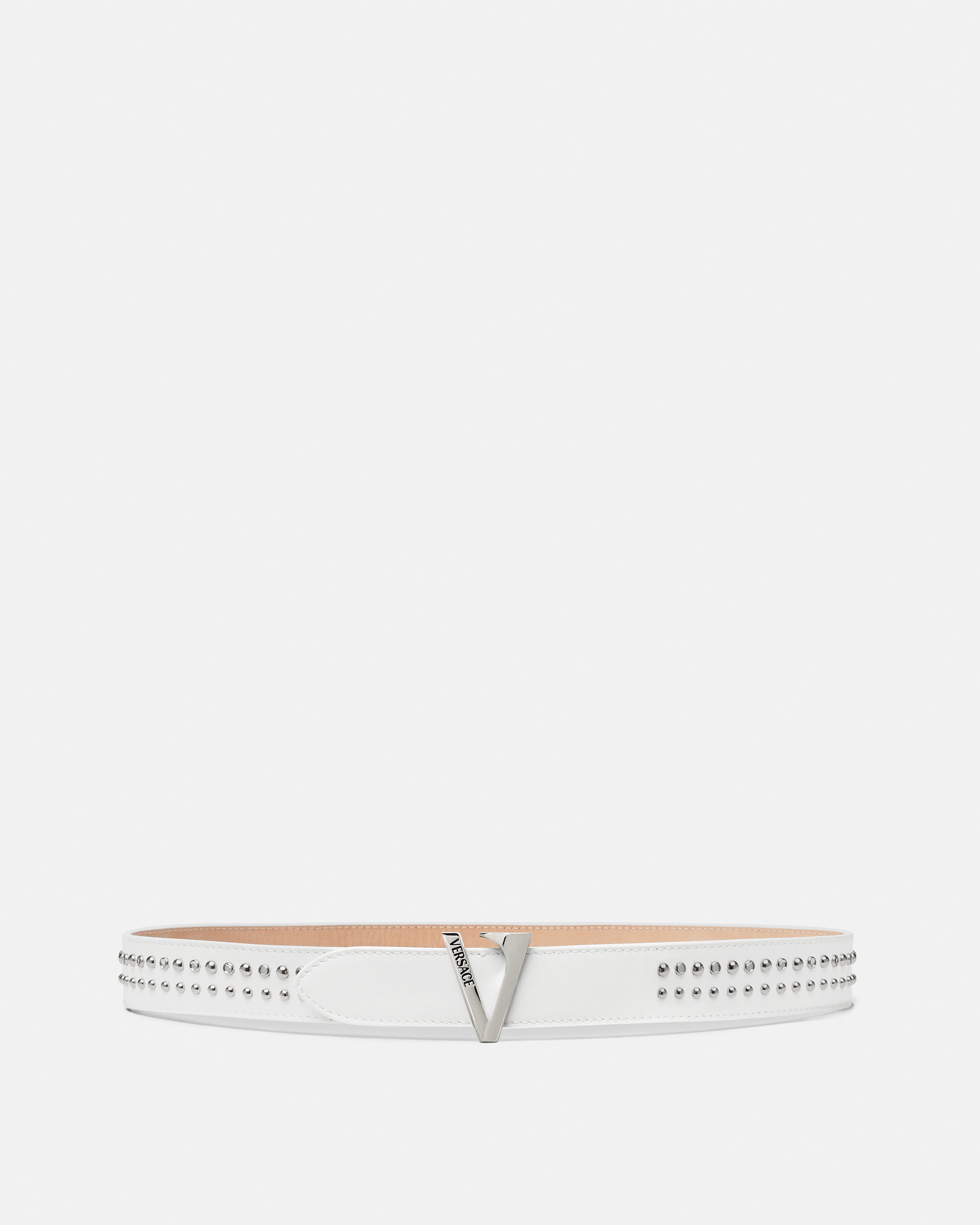 V Embellished Leather Belt 1.2"
