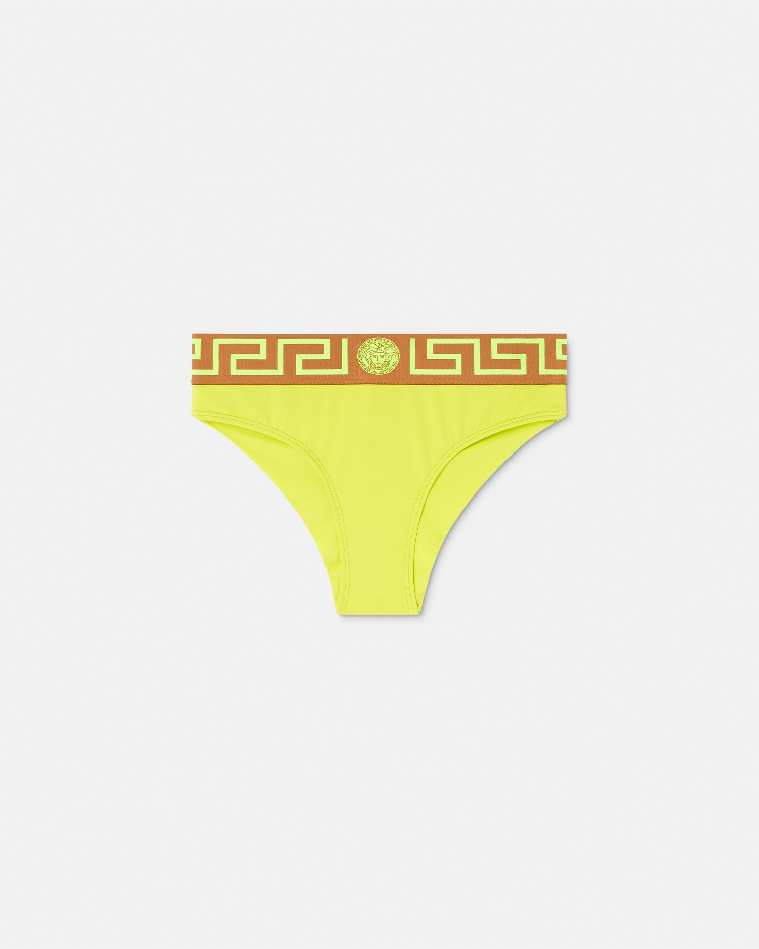 Shop Versace Greca Border Bikini Bottoms In Yellow