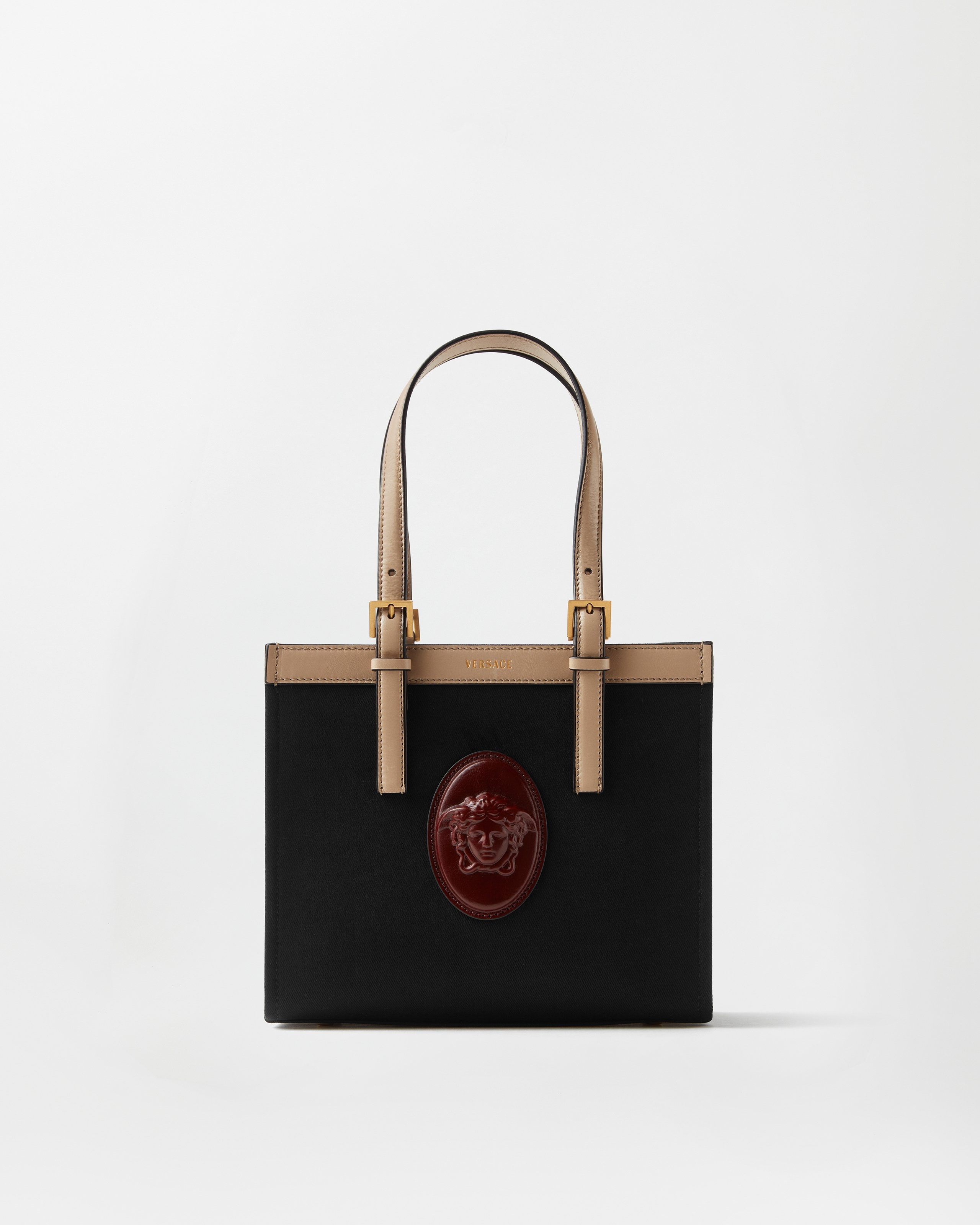 Versace Rivière Canvas Mini Tote In Black