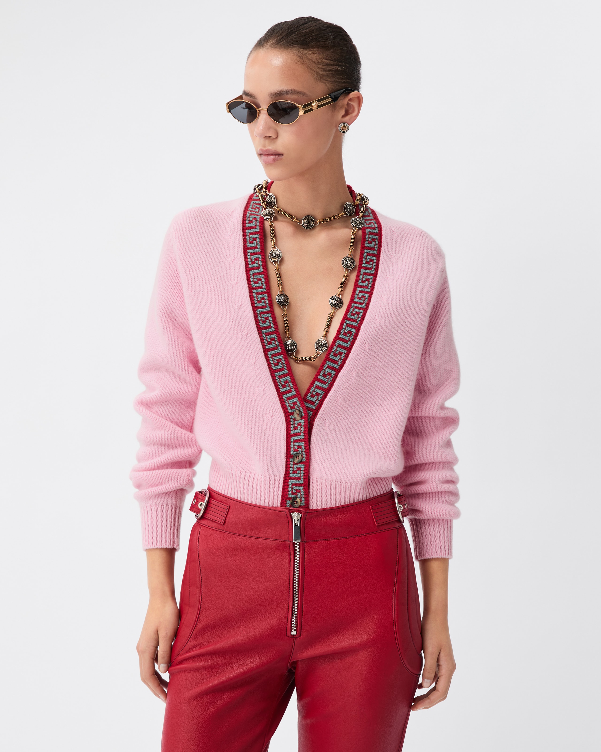 Wool & Cashmere Knit Cardigan Pink | VERSACE