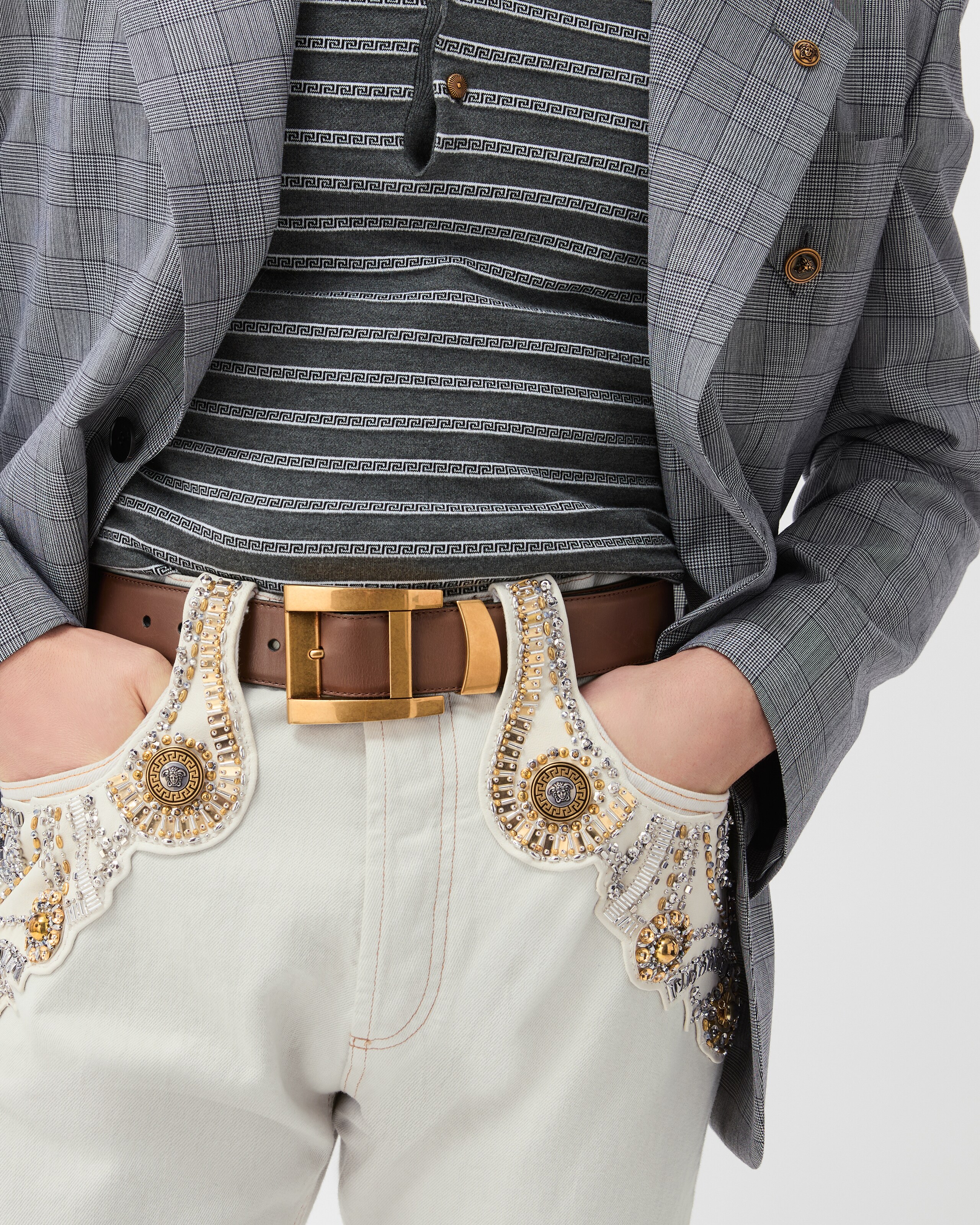 Embroidered Straight Jeans White | VERSACE US
