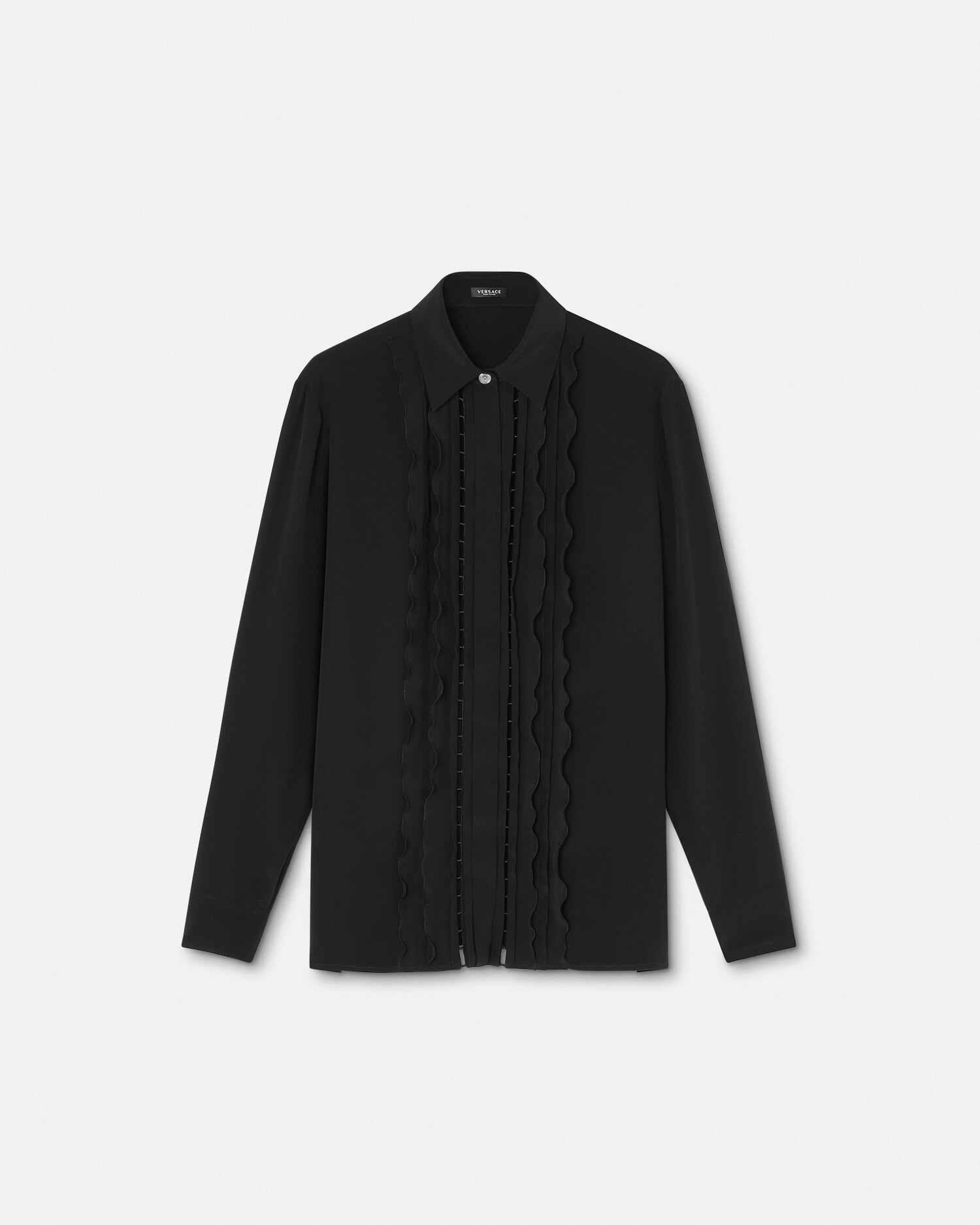 Versace Ruffled Silk Crêpe Shirt In Black