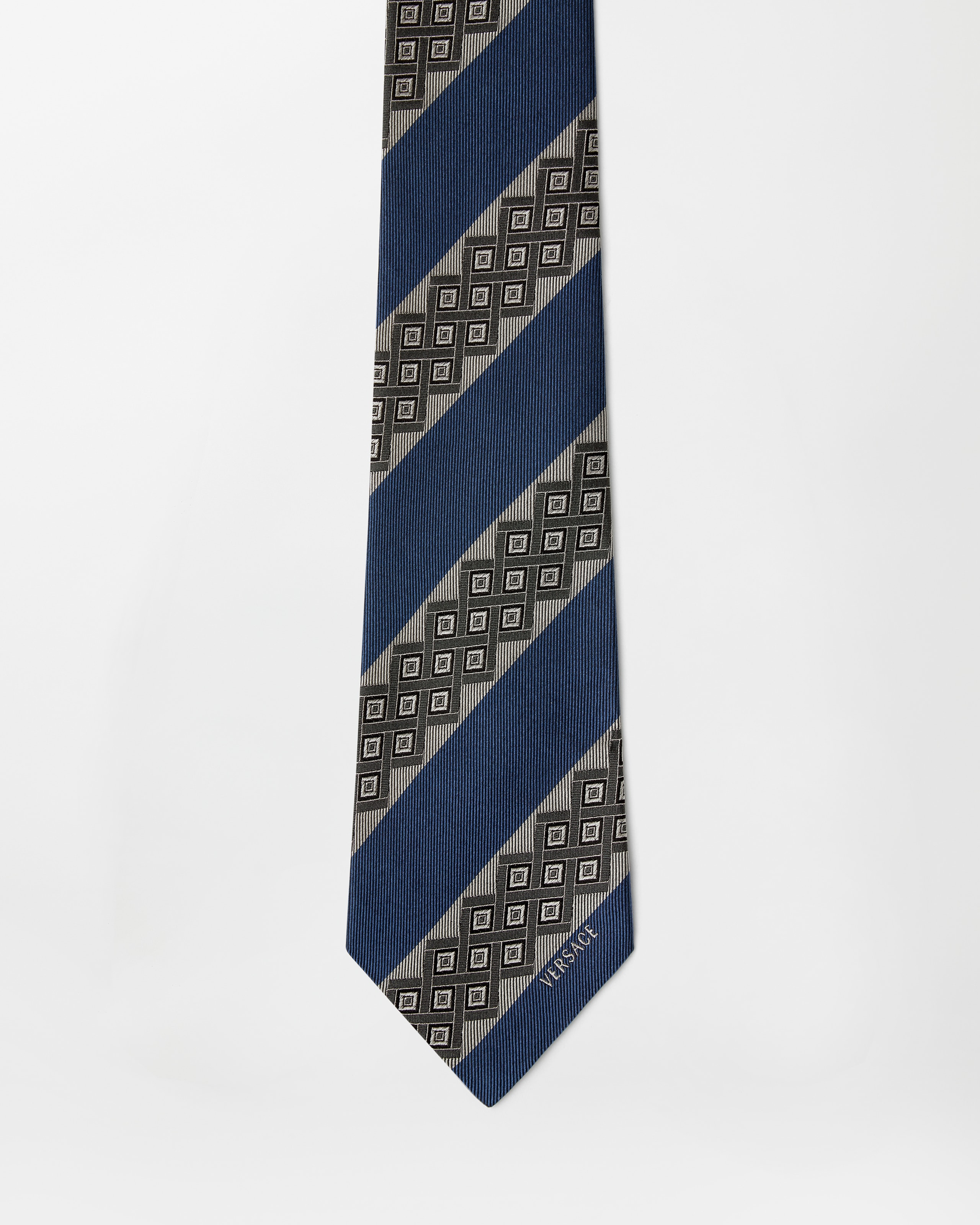 Versace Printed Jacquard Silk Tie In Blue
