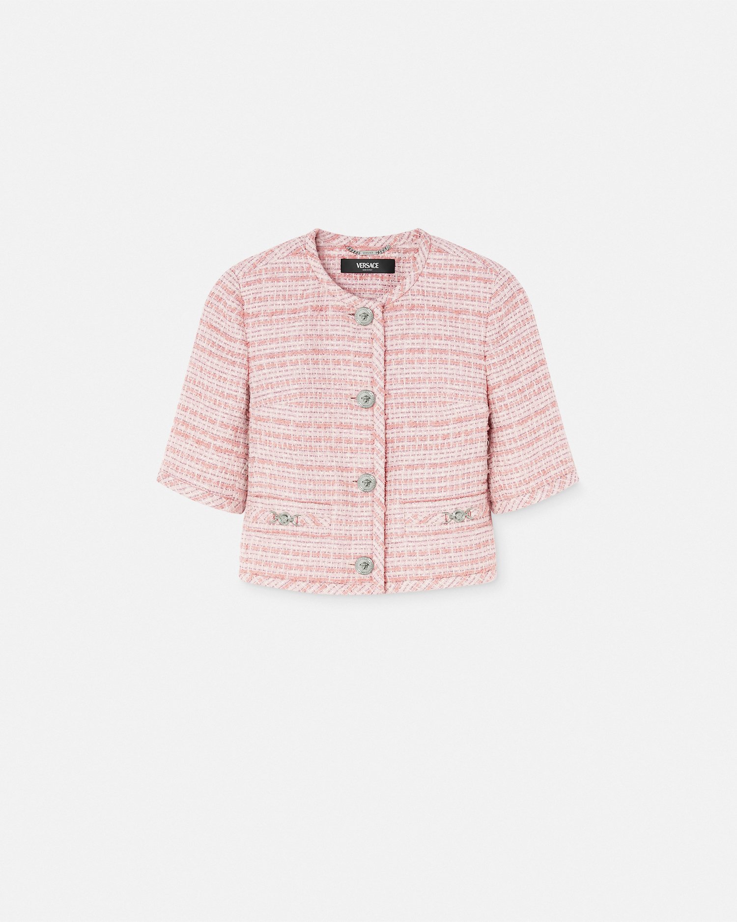 Versace Tweed Cardigan Jacket In Pink