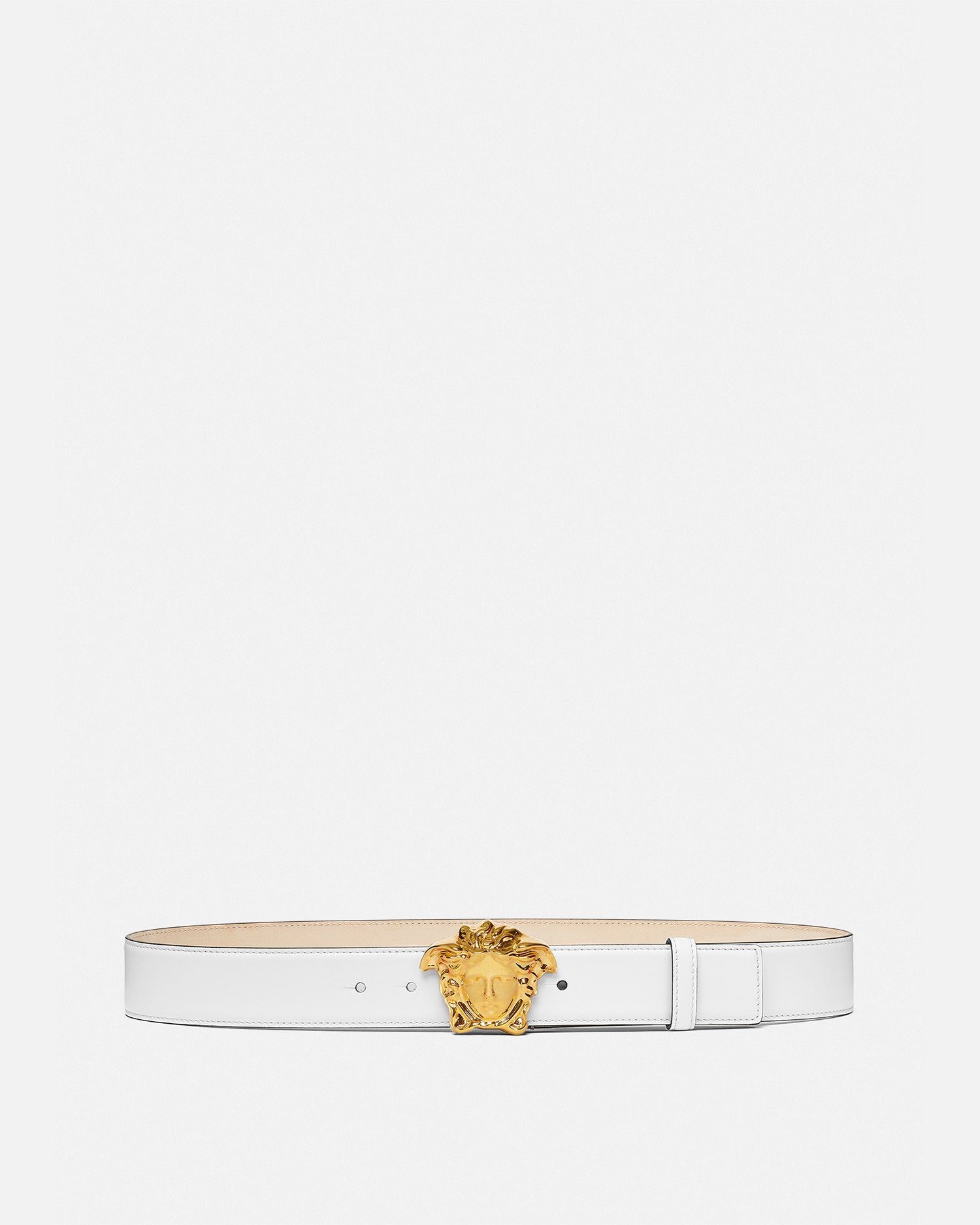 Versace La Medusa Leather Belt In White+gold