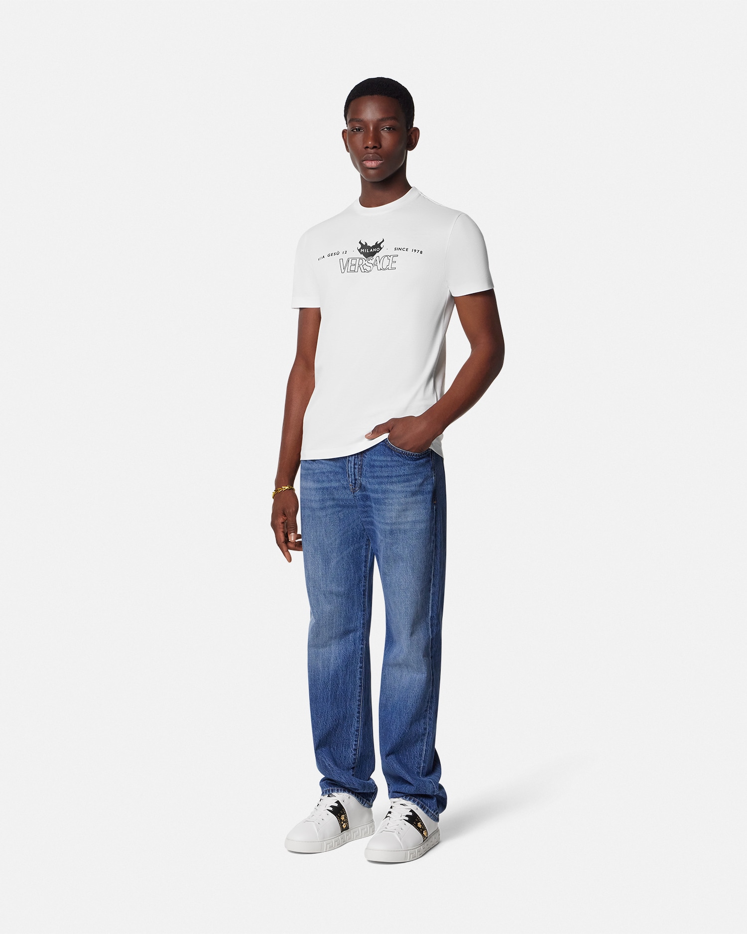 Versace Man T-shirt White Size L Cotton In Blanc+imprimer