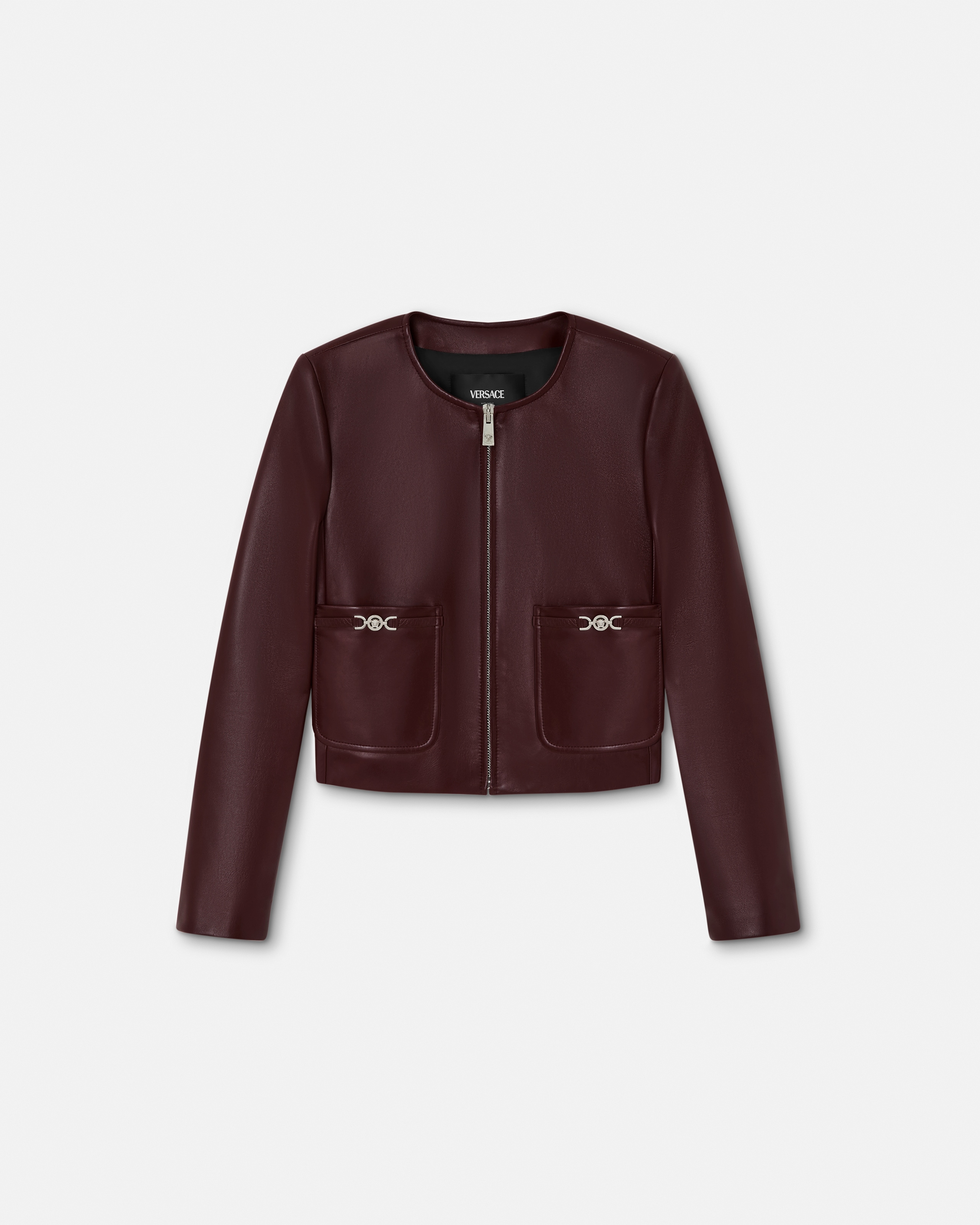 Versace Veste Cardigan En Cuir In Burgundy