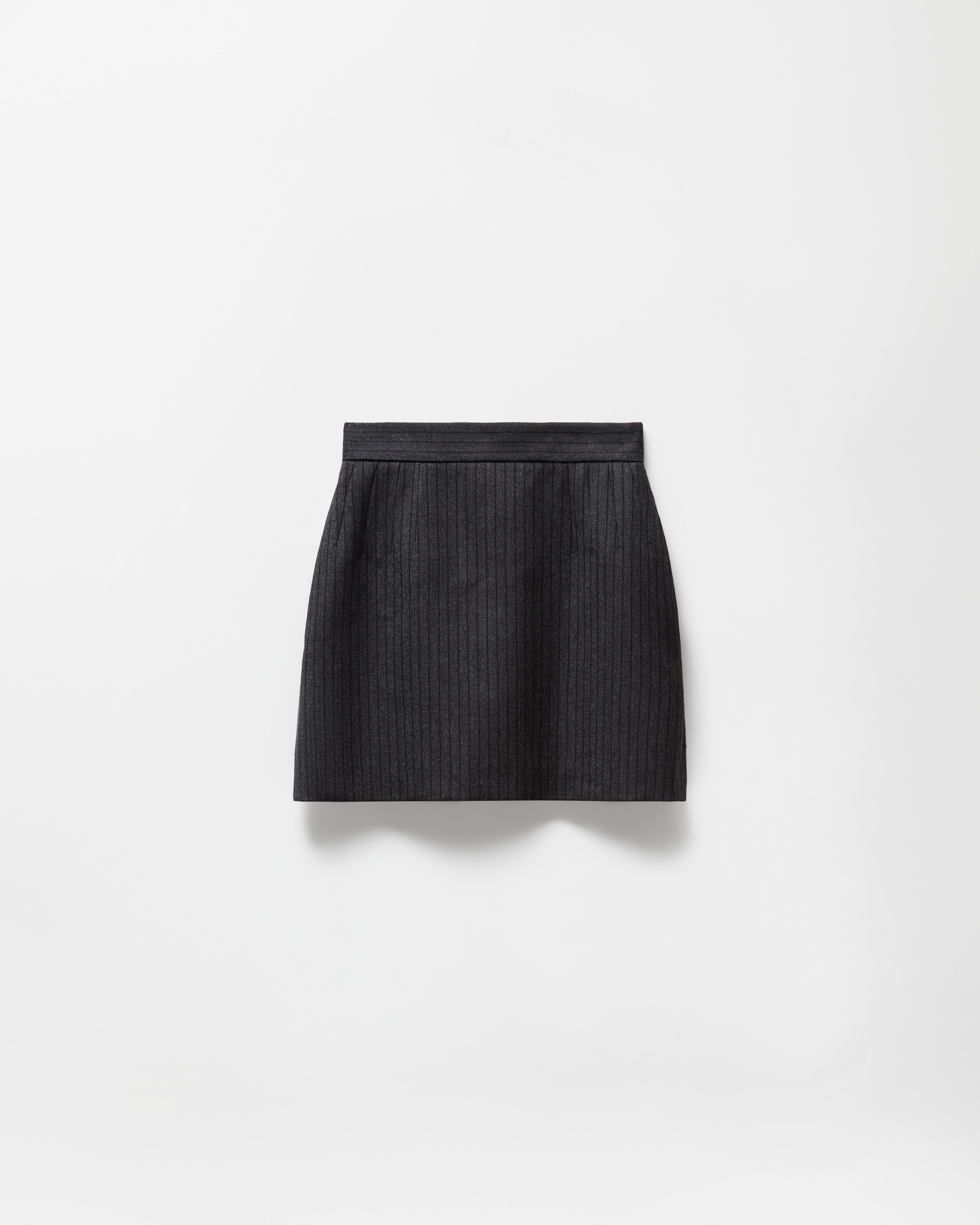 Versace Pinstripe Wool Twill Mini Skirt In Gray
