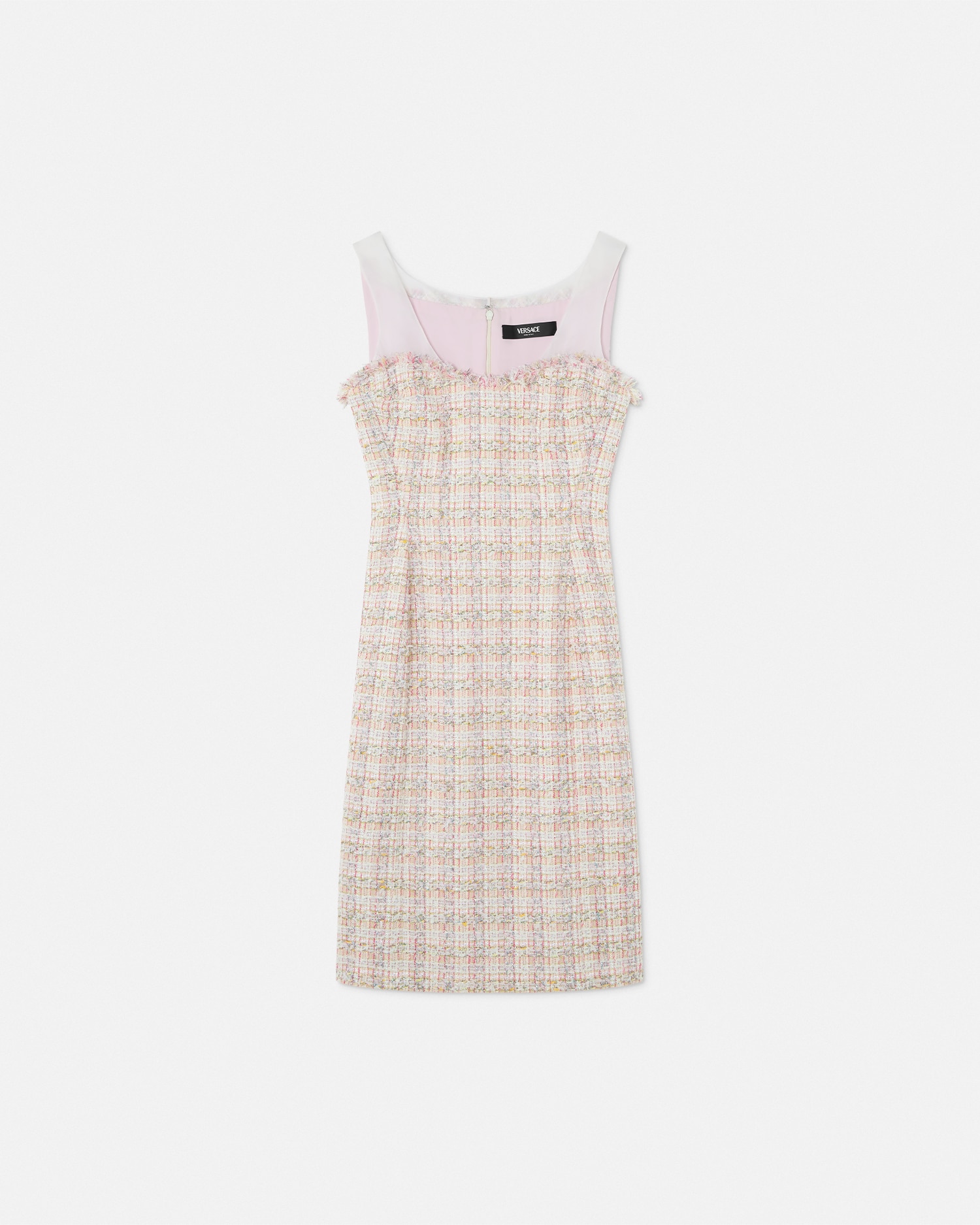 Versace Organza Tweed Bustier Midi Dress In Light Pink