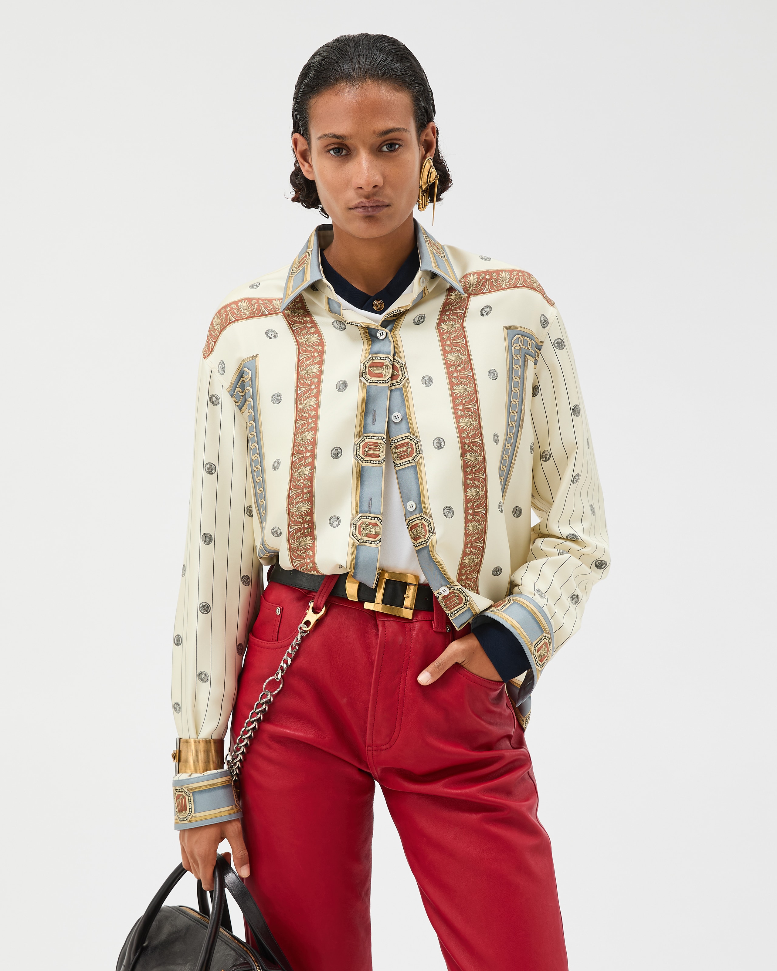 Printed Silk Twill Shirt White,Print | VERSACE