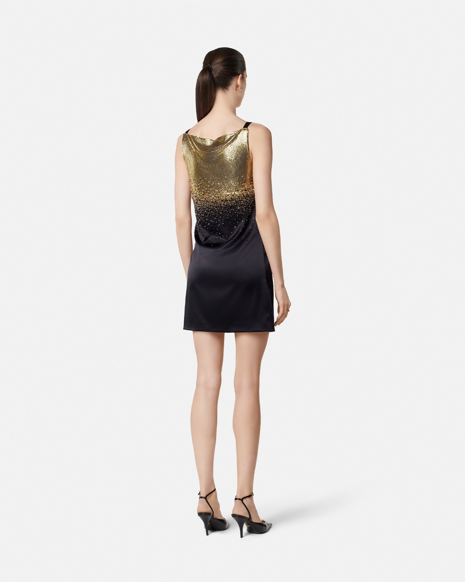 Crystal Metal Mesh Satin Mini Slip Dress