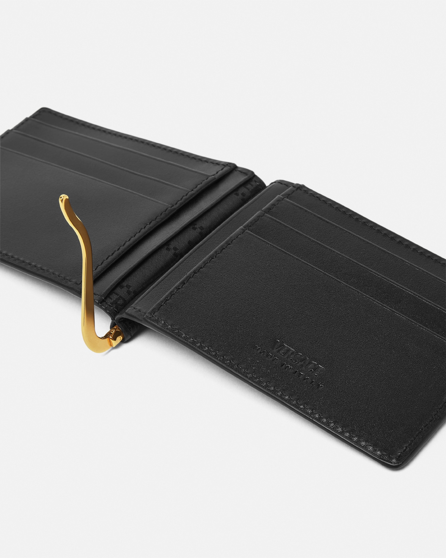 Versace Medusa Biggie Bifold Clip Wallet In Black+gold