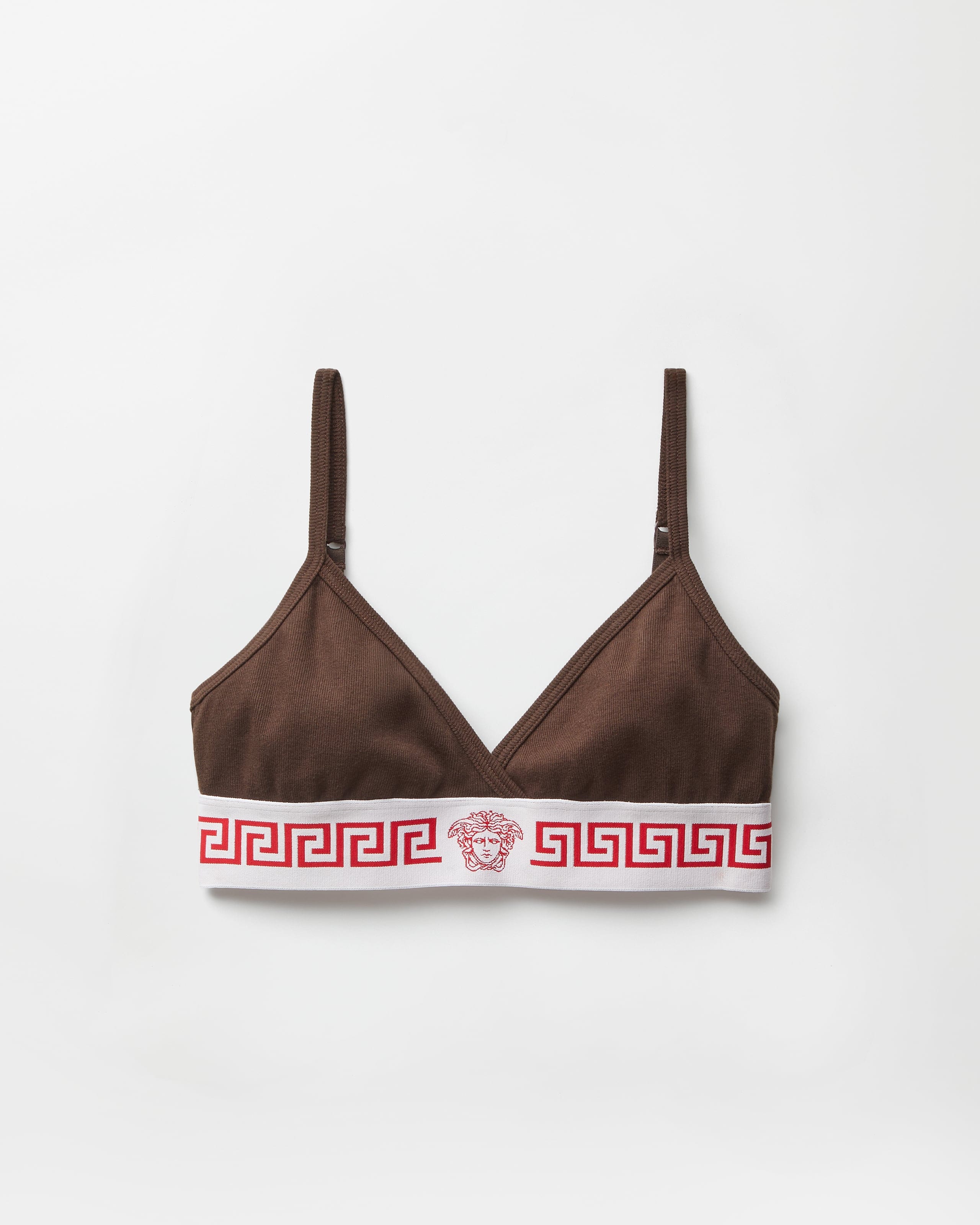 Ribbed Cotton-Jersey Bralette Brown | VERSACE IN