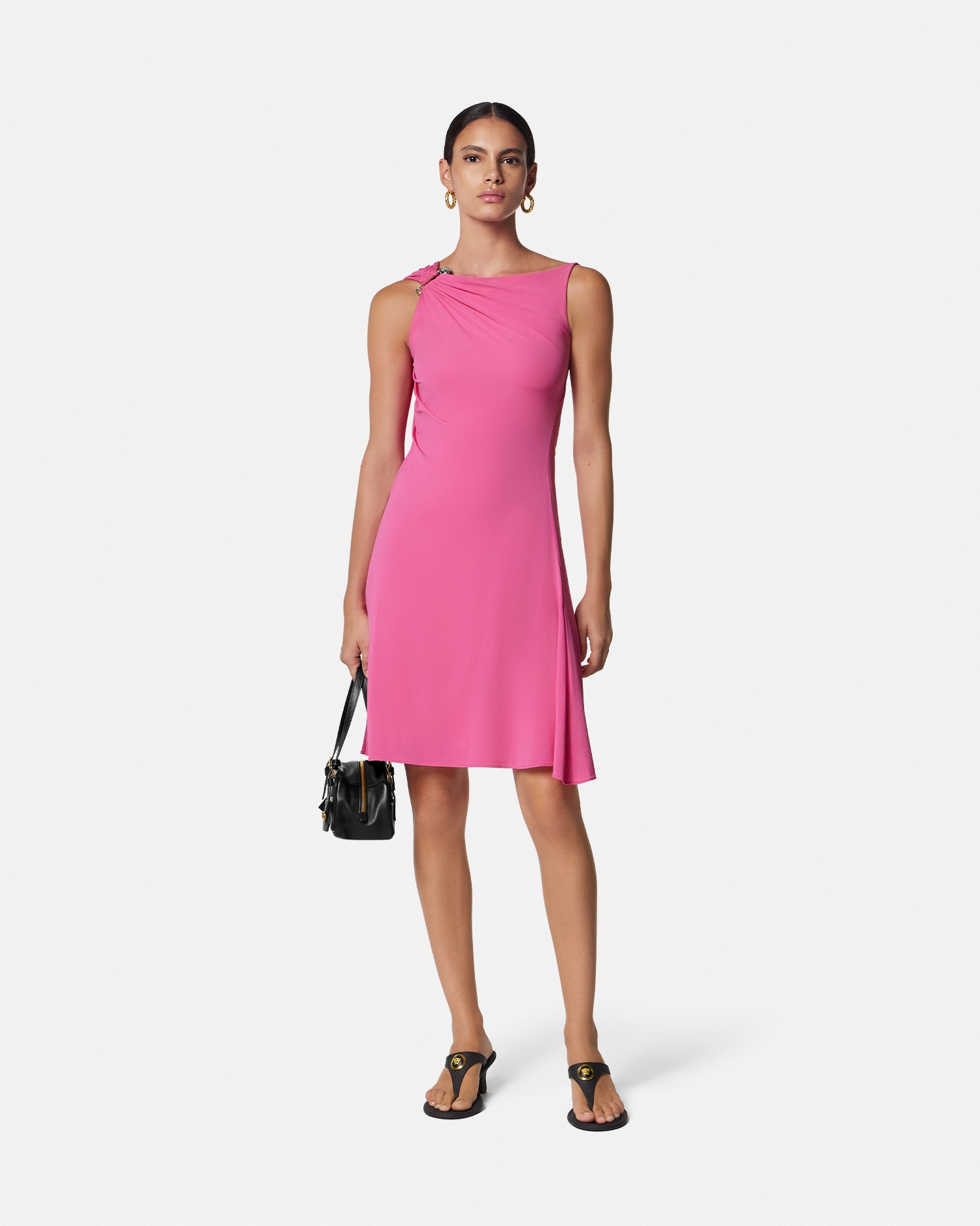 Safety Pin Draped Flared Mini Dress