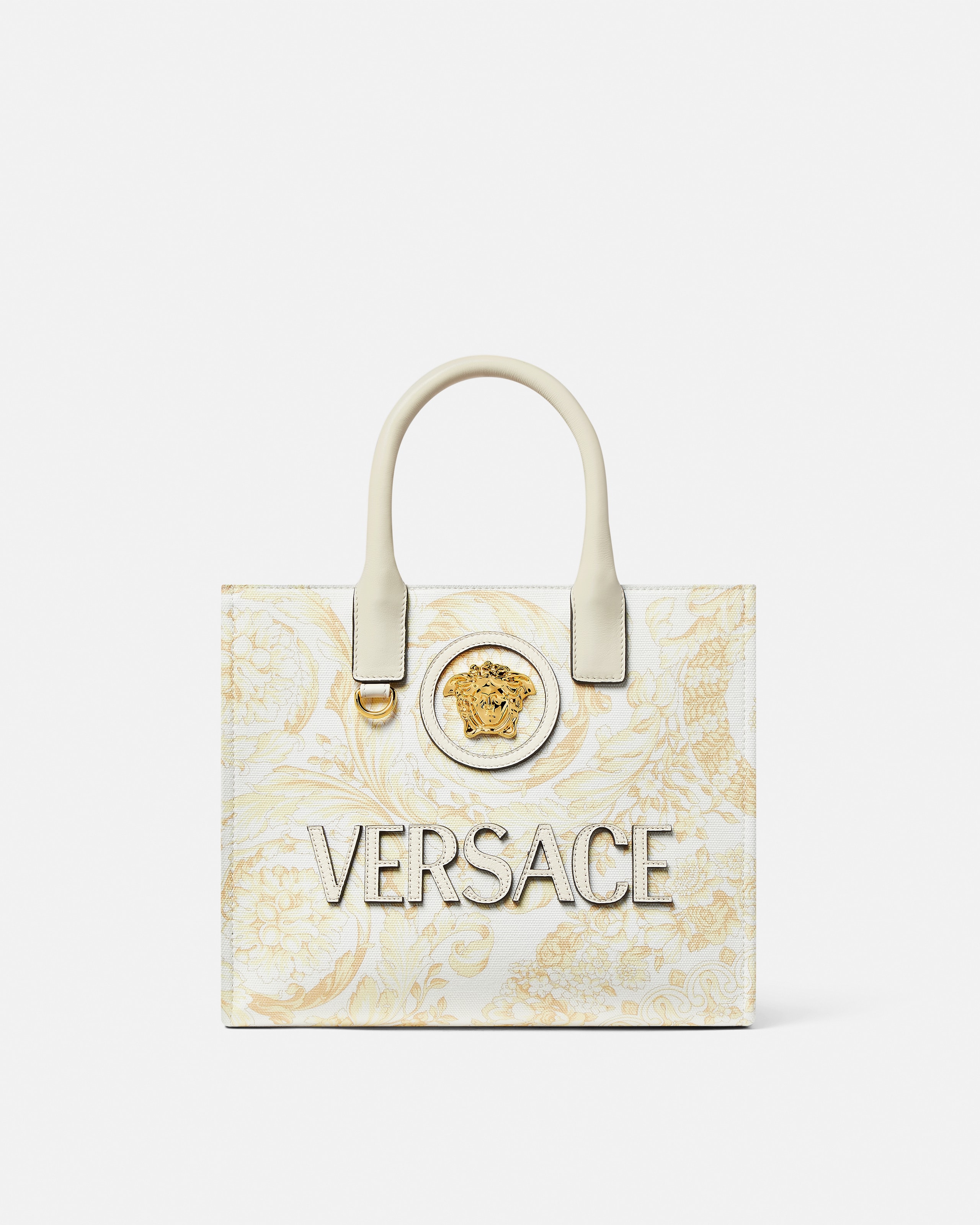 Versace La Medusa Printed Small Canvas Tote In Multi