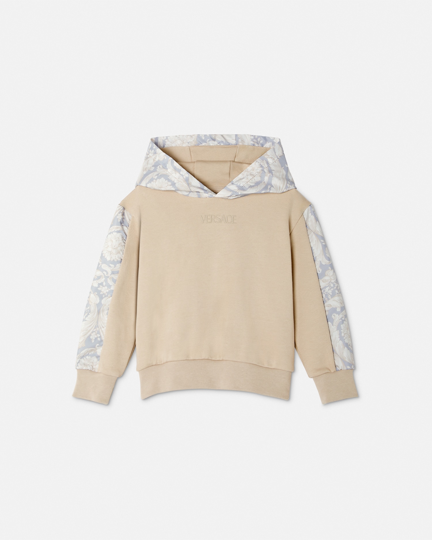Versace Barocco Kids Paneled Hoodie In Neutral