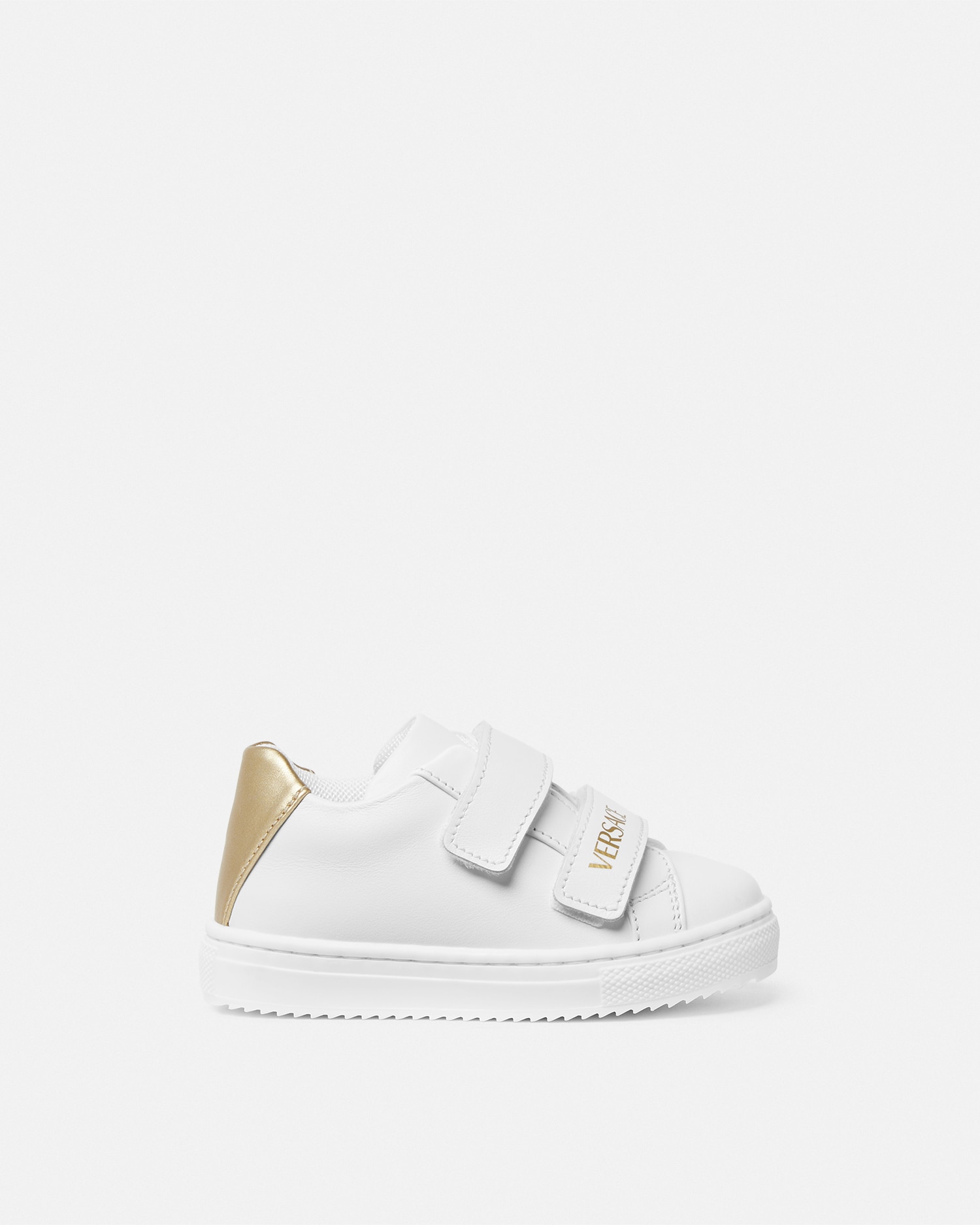 Shop Versace Logo Baby Sneakers In White+print