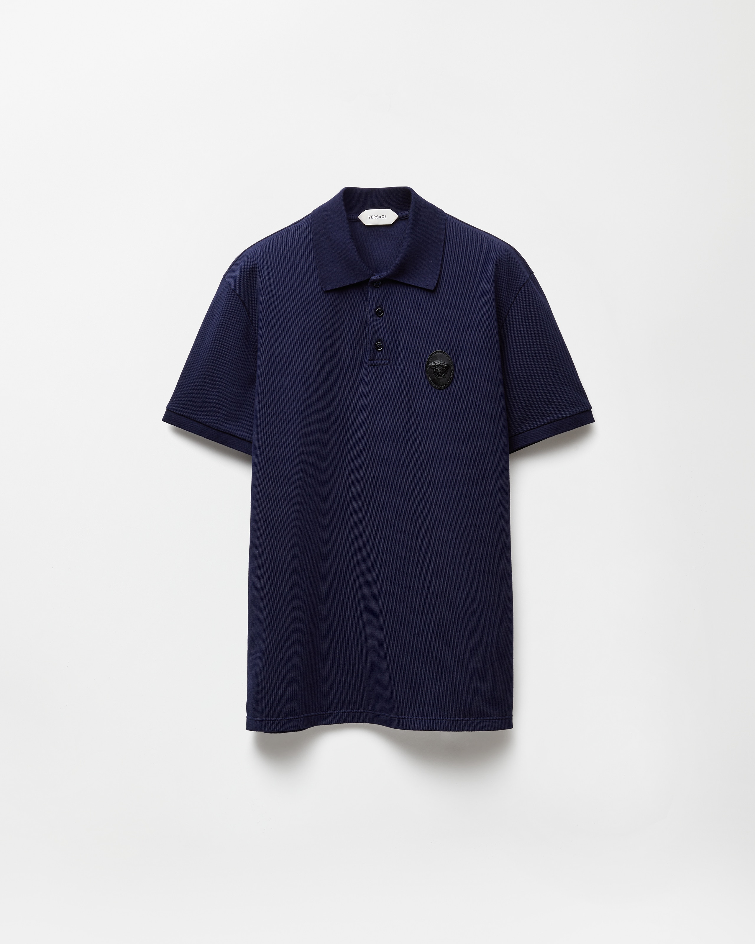Versace Polo En Piqué De Coton In Blue