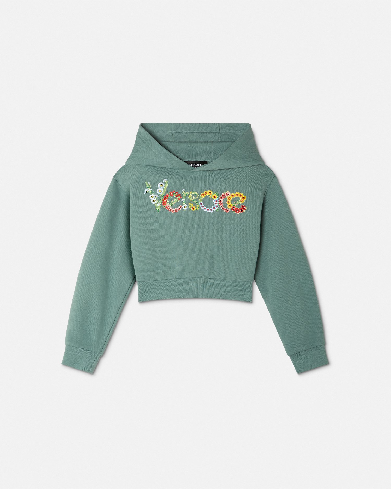 Versace Embroidered Floral Logo Kids Hoodie In Vert