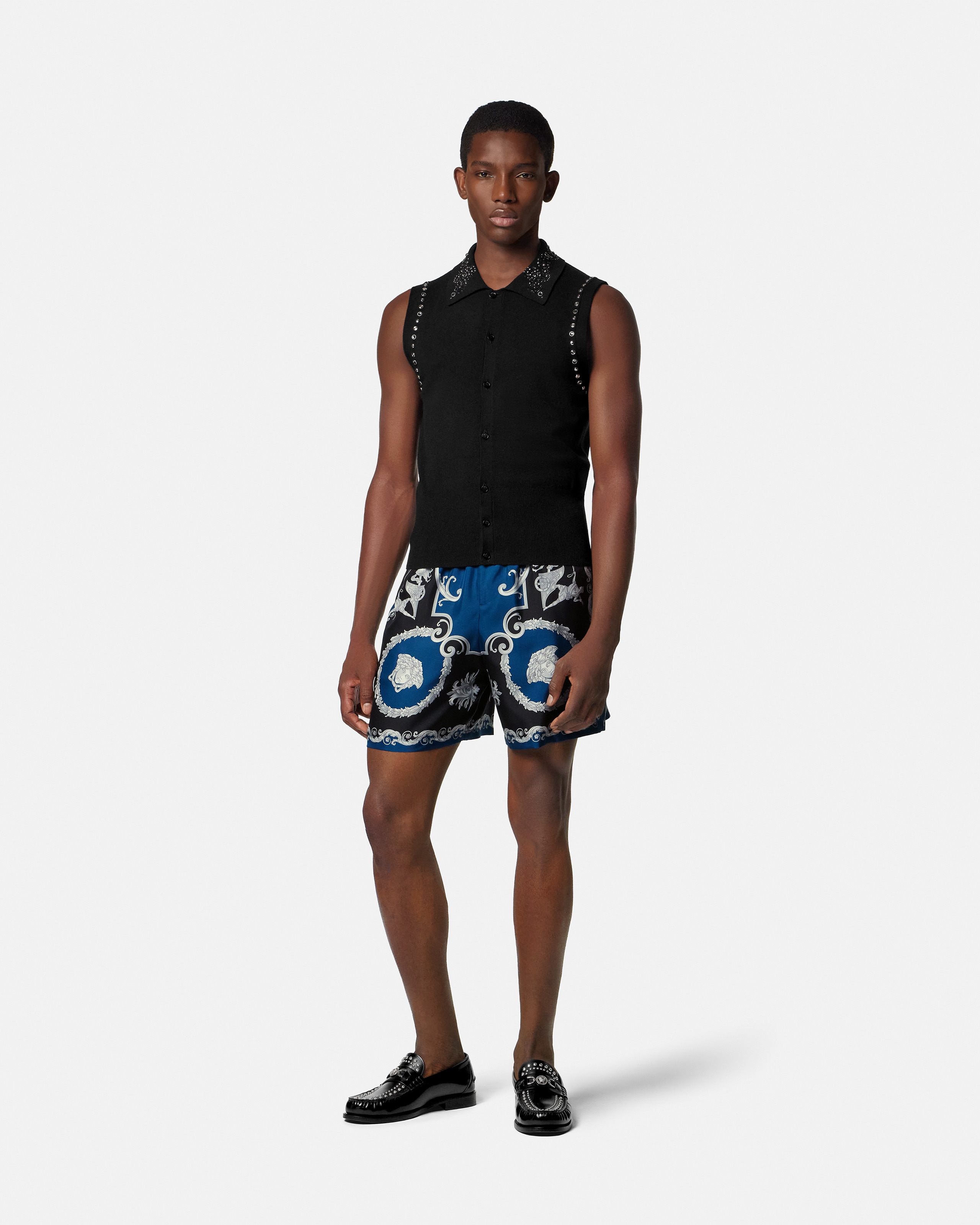 Printed Silk Twill Slim Shorts