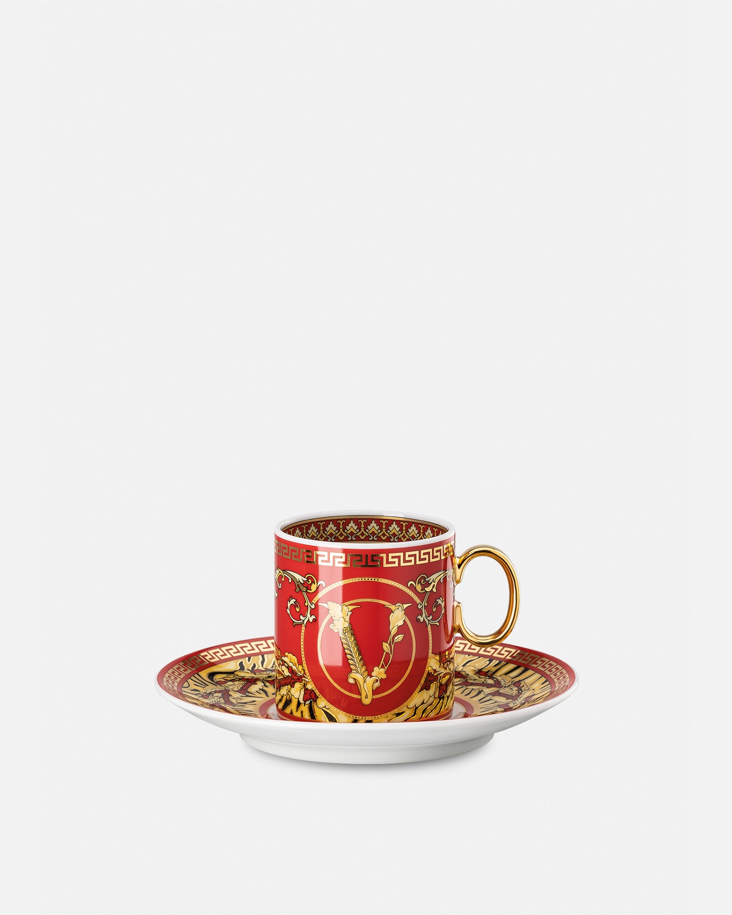 Versace Virtus Holiday Espresso Cup & Saucer In Red