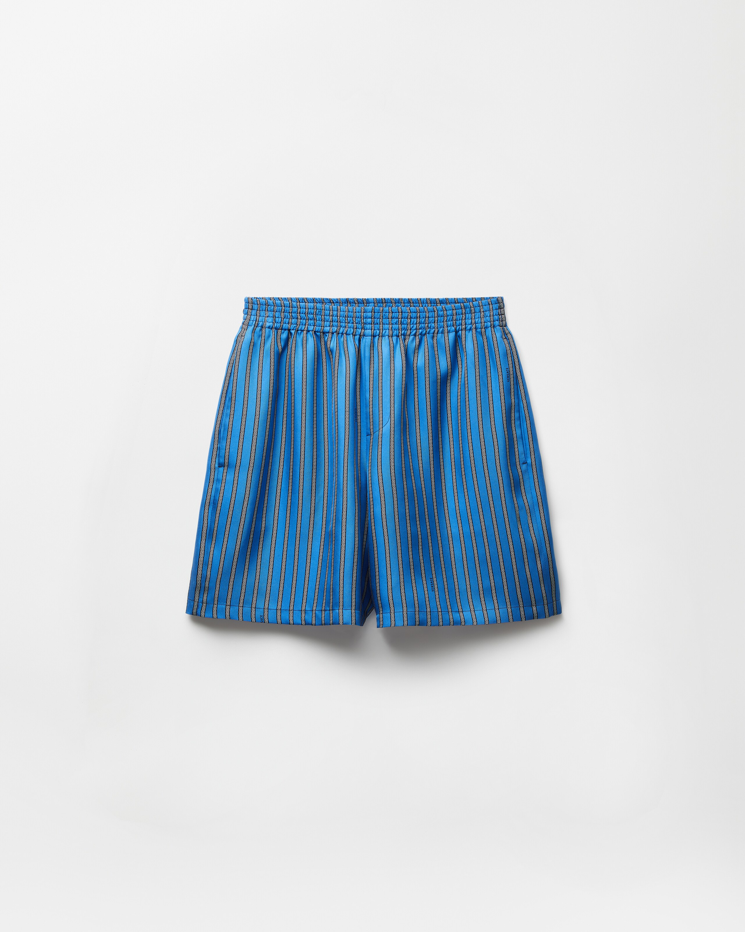 Printed Silk Twill Shorts Blue | VERSACE US