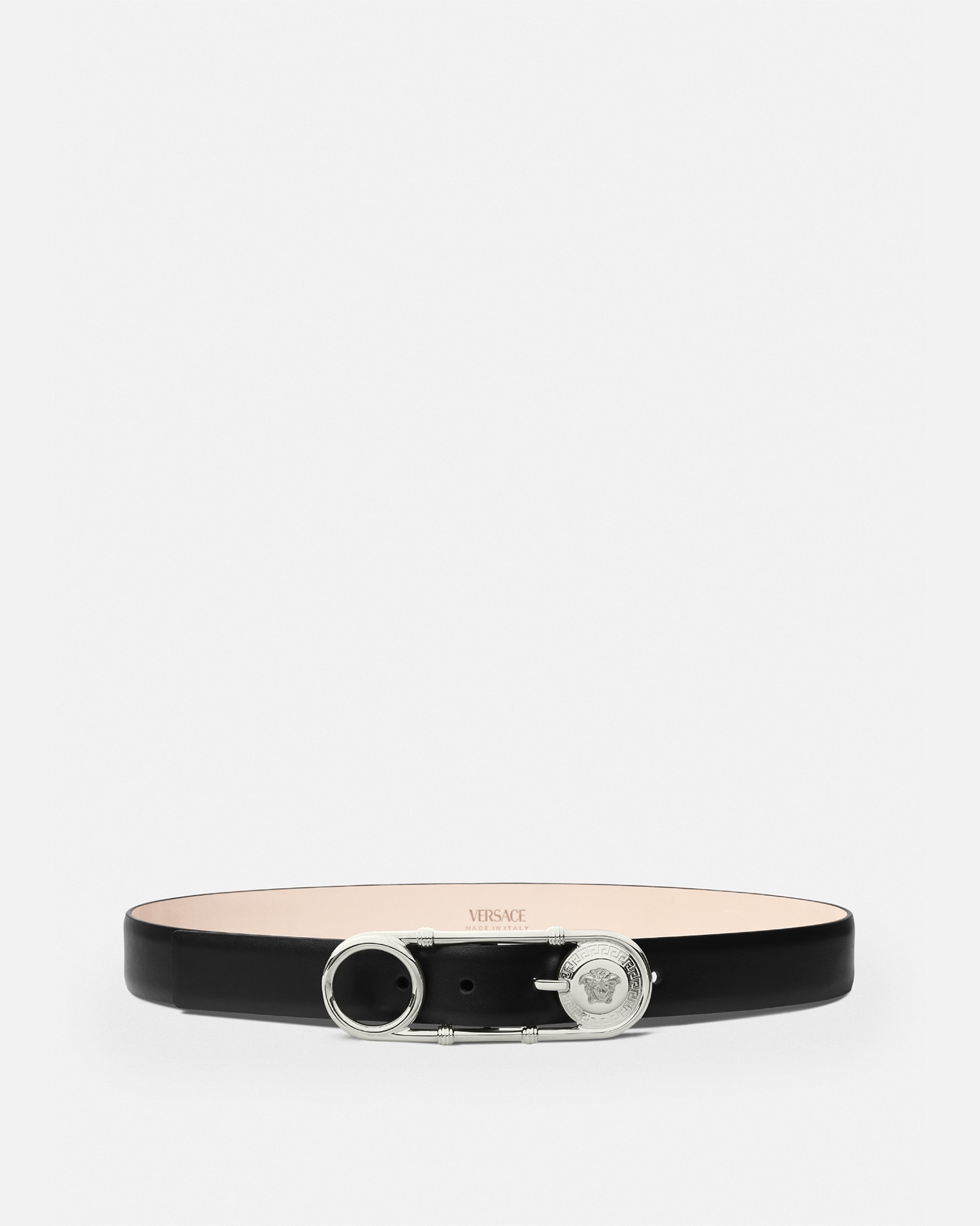 Versace Safety Pin Leather Belt In Black